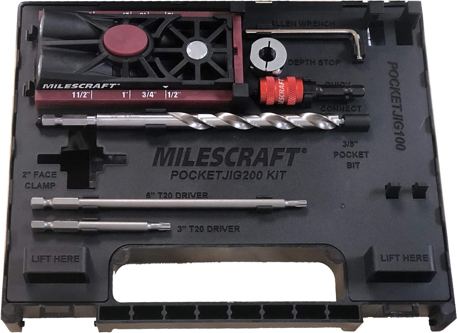 Milescraft 1325 Pocket Jig 200 - Complete Double/Twin Pocket Hole Jig Kit System. Easy to Use Pocket Hole Drill Guide, Screw Jig with All Accessories image number 4