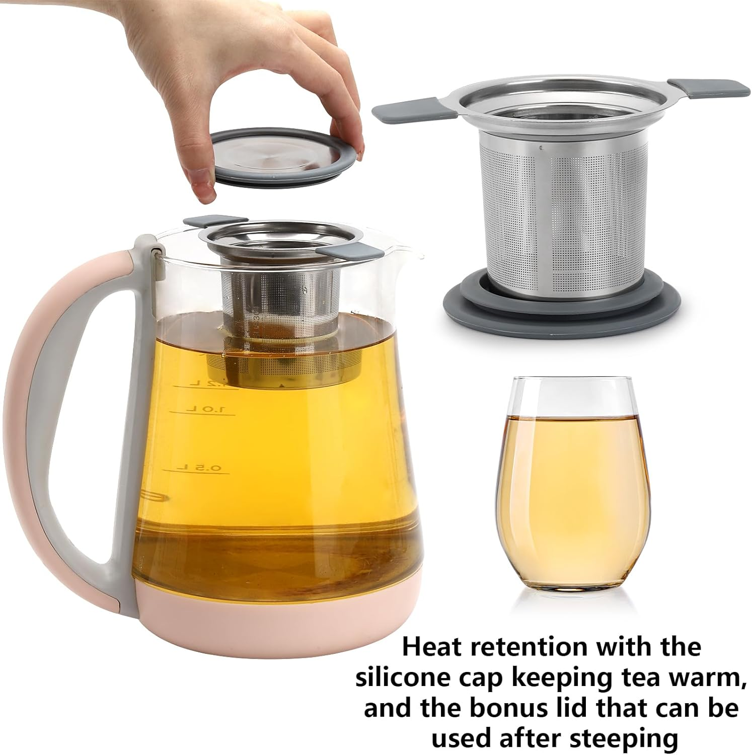 Tea Infuser Strainers, Stainless Steel Loose Leaf Tea Stepper with Heat Proof Double Handles and Lid, Extra Fine Mesh Infusers image number 3