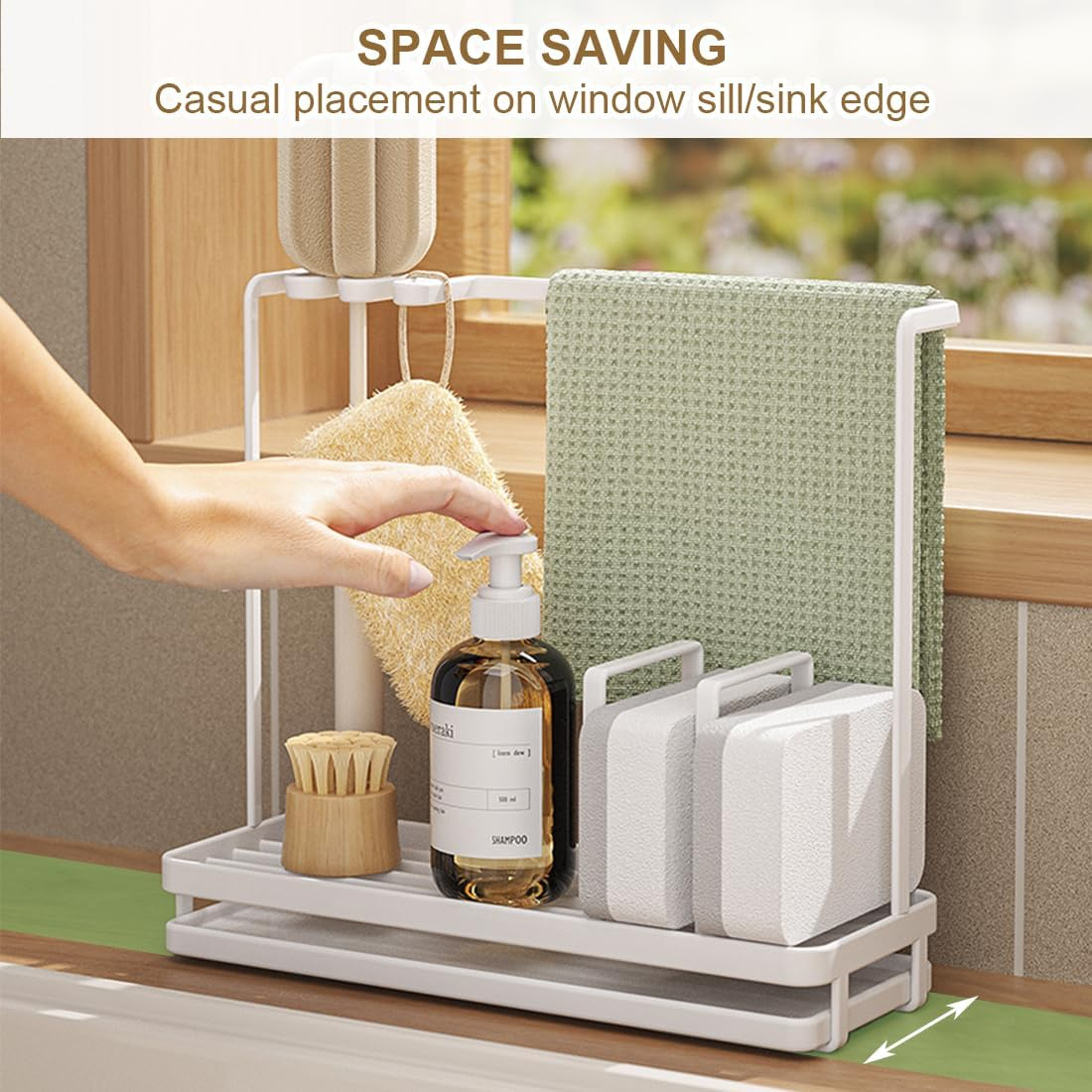 Uptyia Kitchen Sink Tray Drainer Rack,Sponge Holder for Sink,Sink Caddy Sponge Holder Sink Caddy Organizer, Soap Dish Dispenser Brush Holder Storage Kitchen Accessories (25 X 9 X 22 Cm,White) image number 4