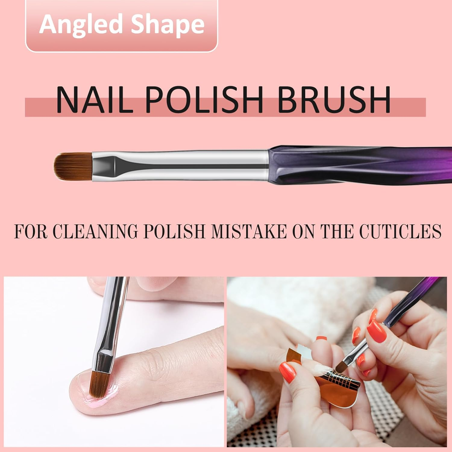 GEMSANVA Nail Art Clean up Brushes,3Pcs Nail Brush for Cleaning Polish Mistakes on the Cuticles,Flat/Oval/Fine Angled Gel Nail Brushes for Nail Art Design Painting and DIY Tools (BLACK PURPLE) image number 3