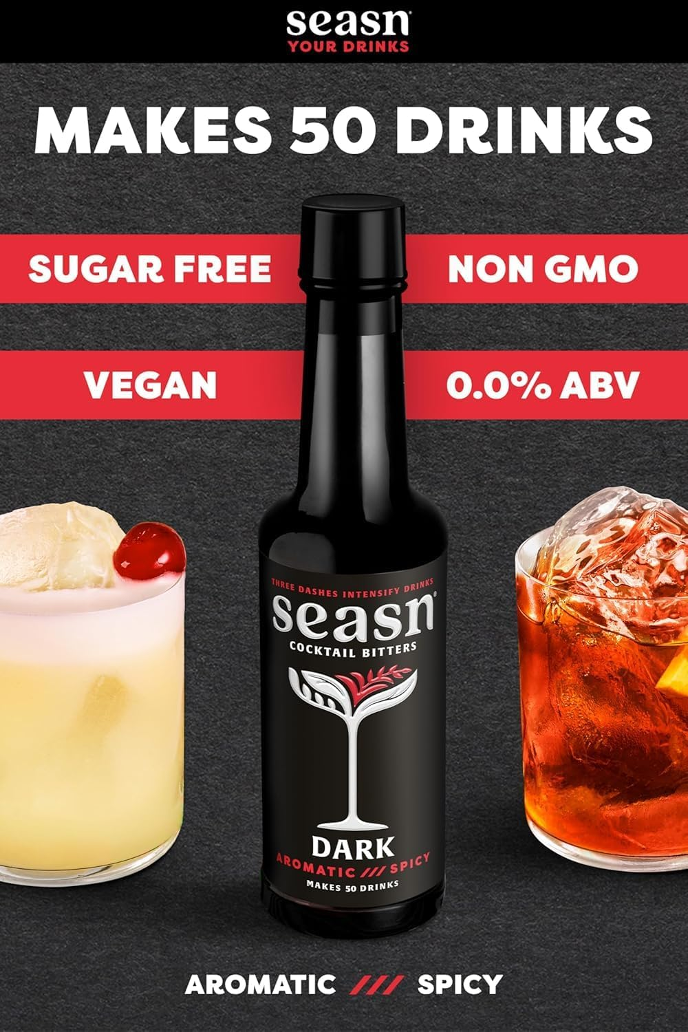 Seasn DARK Non Alcoholic Cocktail Bitters &ndash; Aromatic & Spicy Bitters with Kola Nut, Cherrywood & Star Anise &ndash; Vegan, Sugar Free Mixer for Cocktails & Mocktails &ndash; 150 Ml image number 1