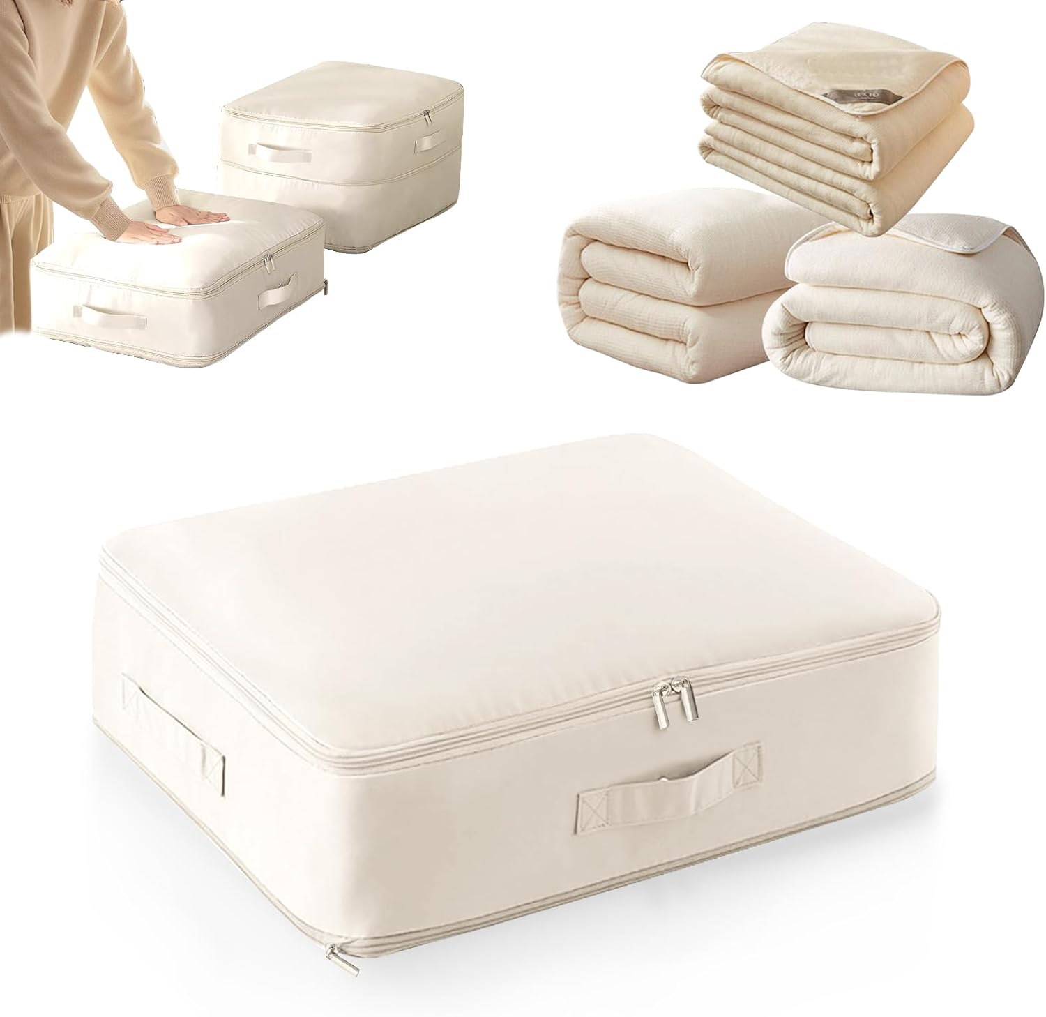 Eukyplace Clothes Storage of Ultra Space Saving Self, 2025 New Compression Packing Cubes, High-Grade Satin Clothes Storage for Bedding Quilts, Blankets, Duvets, Clothes, and Puffer Jackets (Grey)