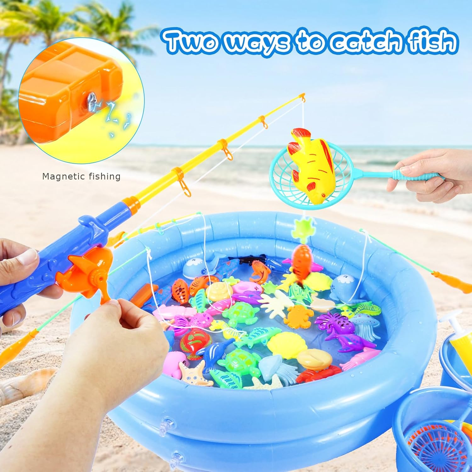 70PCS Magnetic Fishing Bath Toys Game Set,Swimming Fish Toys for Bathtub,Water Table Bathtub Toys for Toddlers Kids Age 3-6, Pool Toys for Pretend Play&Education Teaching&Learning Colors image number 2