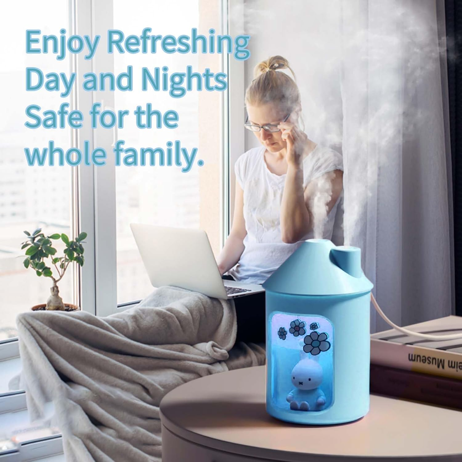 Mipow X Miffy BTA700M Cool Mist Humidifier for Bedroom,Ultrasonic Quiet Humidifier with Night Light,450 ML Double Spray for Nursery,Office Indoor Plants (Blue),Christmas Gifts for Girls - Yellow image number 7