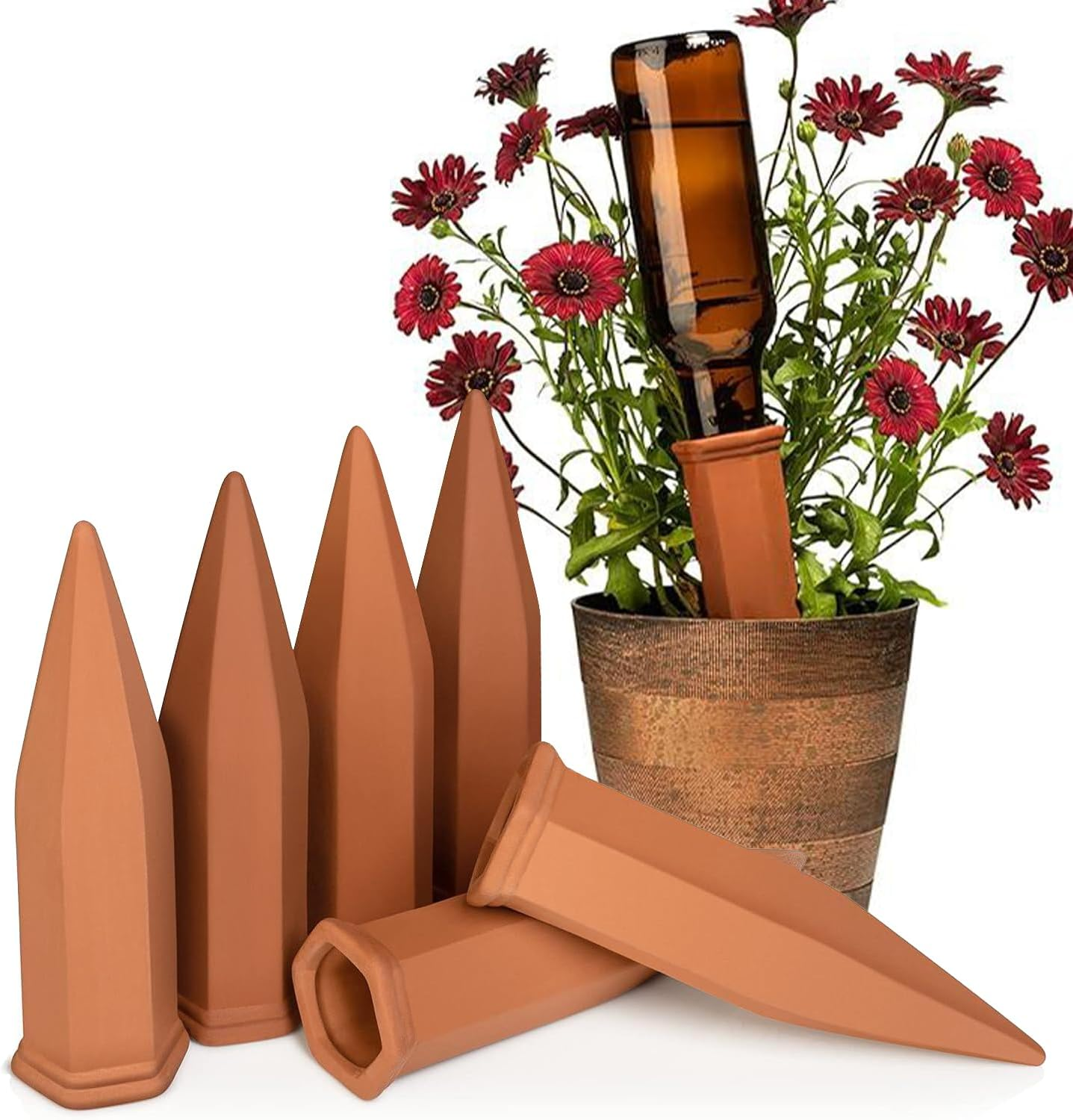 4 Pack Plant Self Watering Globes, Terracotta Watering Spikes, Slow Release Olla Pots Holds 16 Oz, Drip Irrigiation Olla System