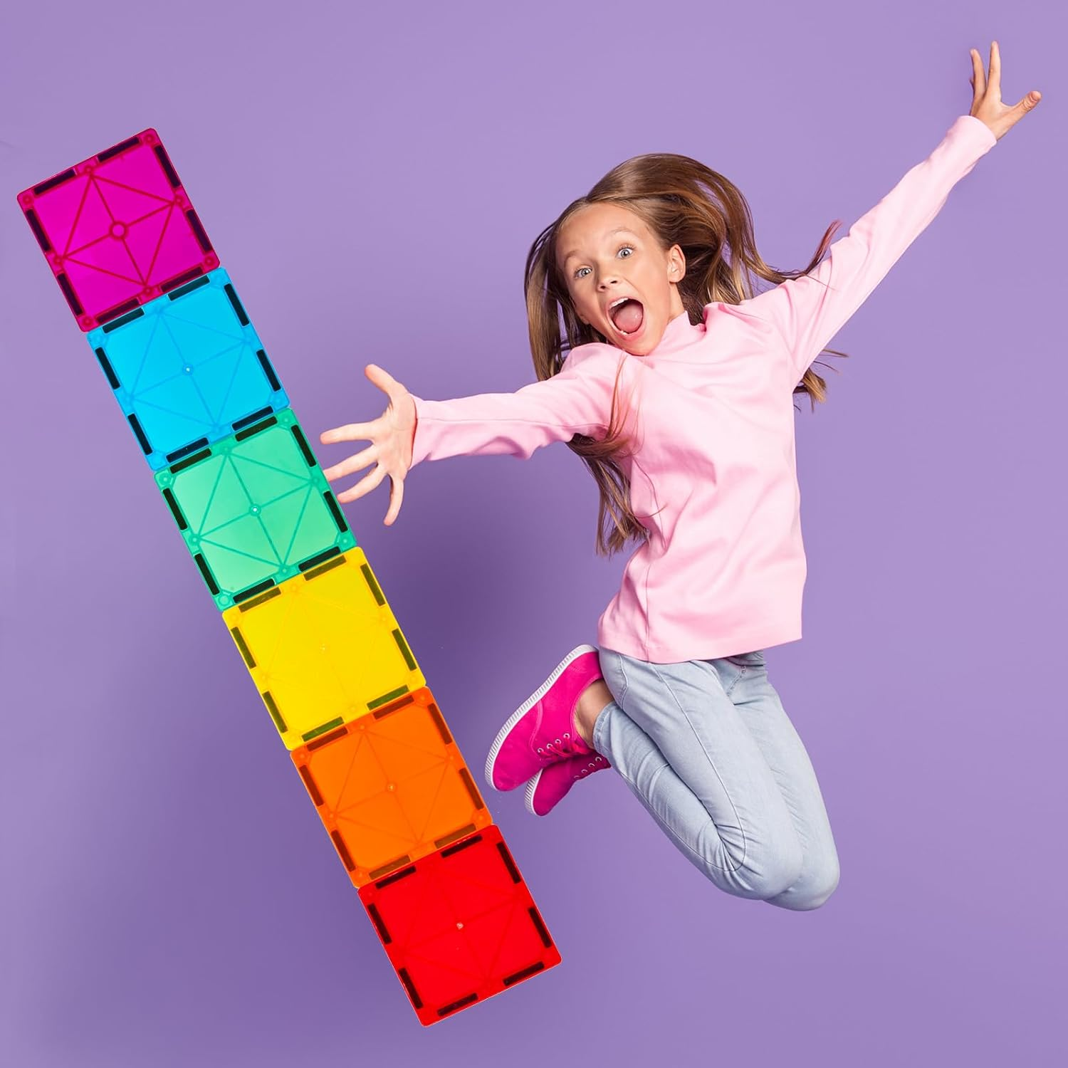 Gemmicc 100 PCS Magnetic Tiles with 2 Cars, STEM Approved Educational Magnet Buildingtoys, Magnet Puzzles Stacking Blocks for Boys Girls image number 5