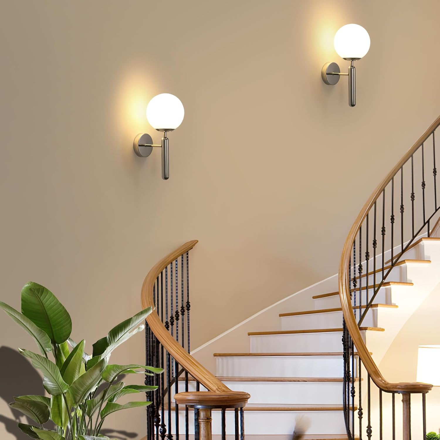 Goeco E27 Interior Wall Light Chrome with Glass Ball Shade Diameter 15 Cm Max 60 W Vintage Mood Lighting for Bedroom Living Room Kitchen Hallway No Bulbs image number 6