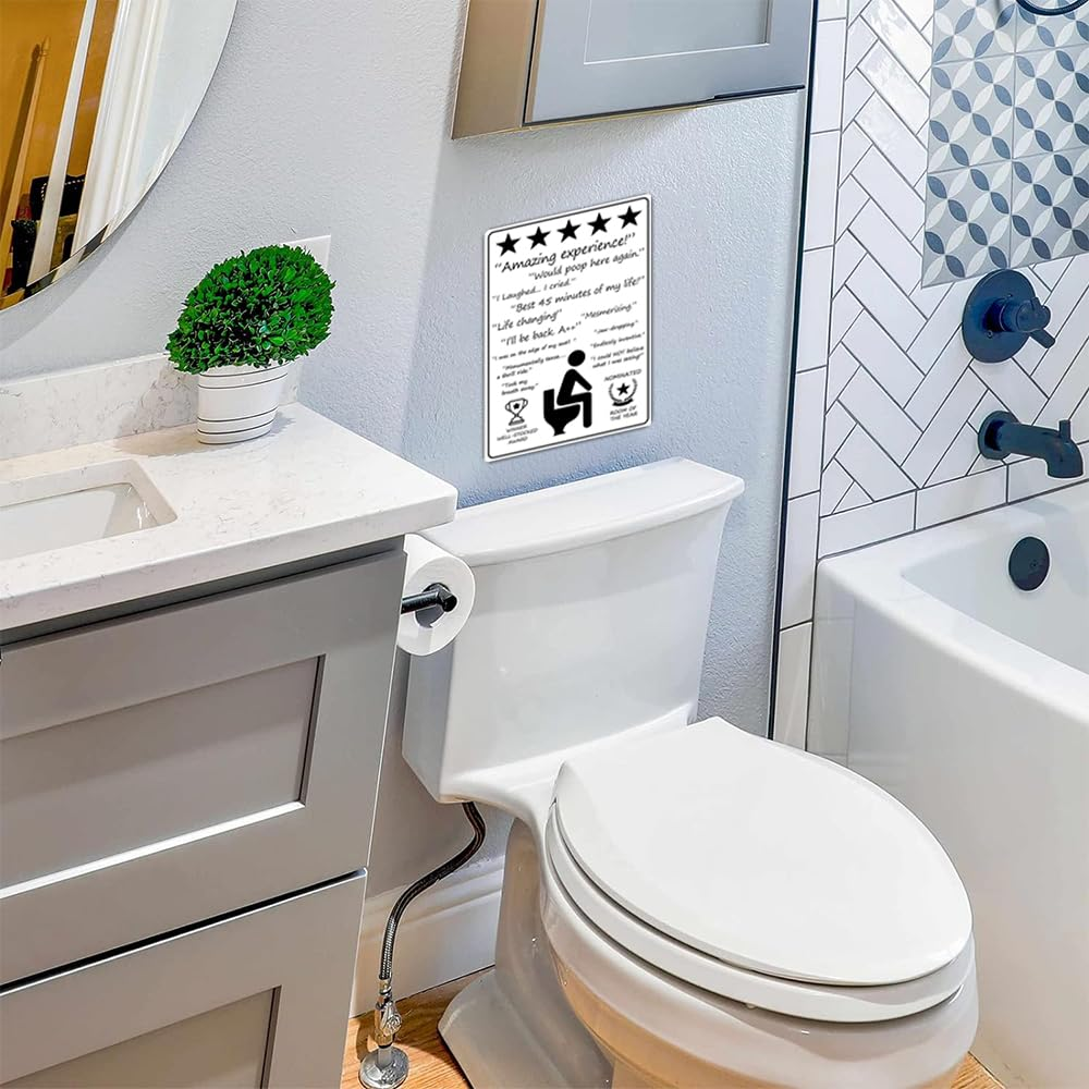 Funny Five Star Rating Bathroom Sign Decor Indoor Outhouse Bathroom Door Wall Art Would Poop Here Again(8X12In)
