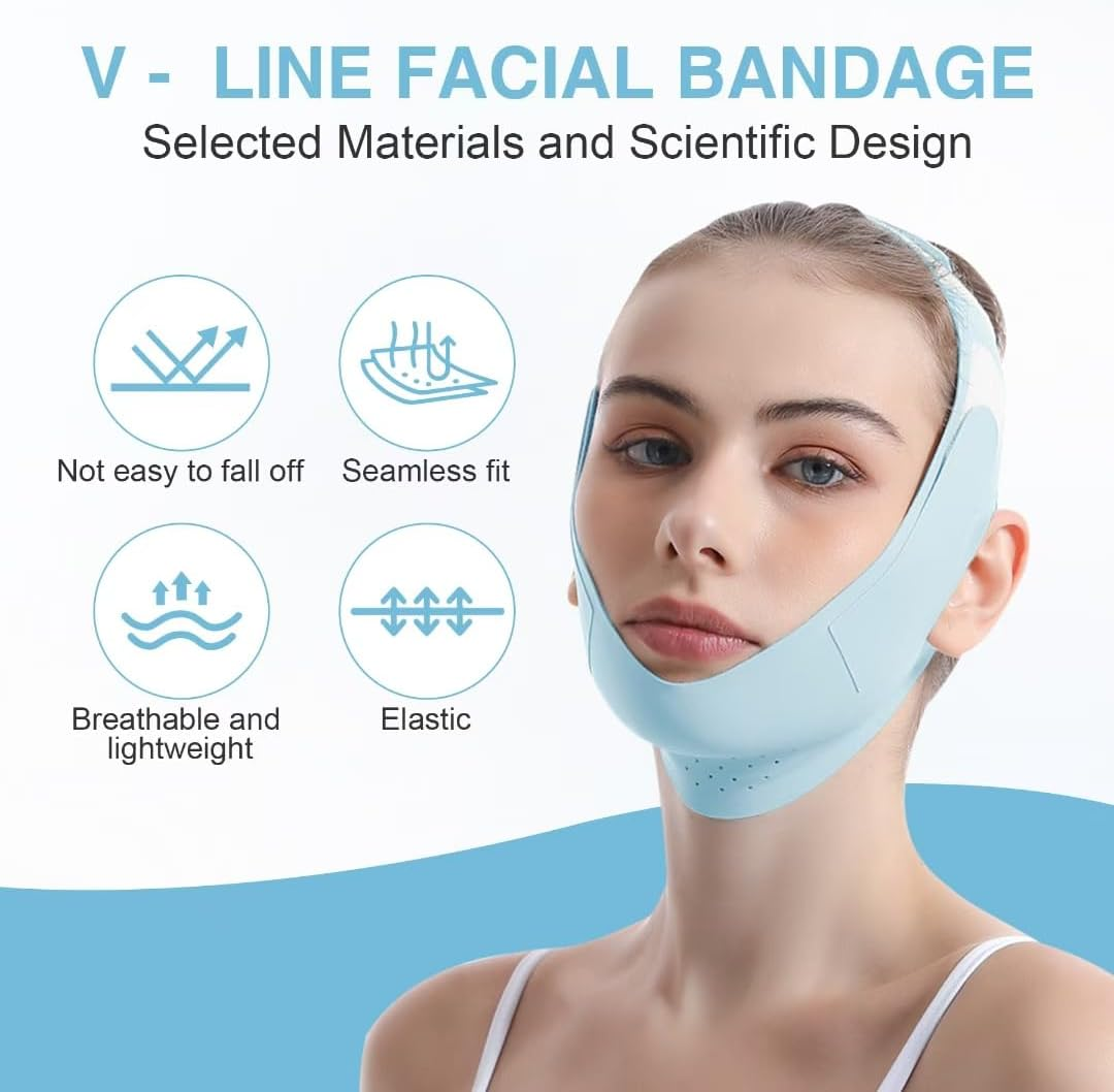 V-Line Lifting Mask Chin up Mask V Shaped Face Mask Chin Strap for Sleeping Adjustable Jaw Strap,Jawline Shaper,Blue,M image number 4