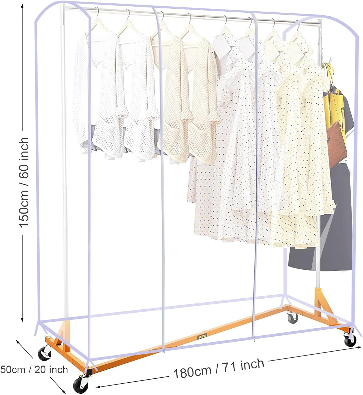 Ruibo Clear Garment Rack Cover for Clothes Rack Cover with 2 Durable Zipper/Clothing Waterproof, Dustproof Protector, PEVA, Clear, L/71X20X60 Inch image number 1