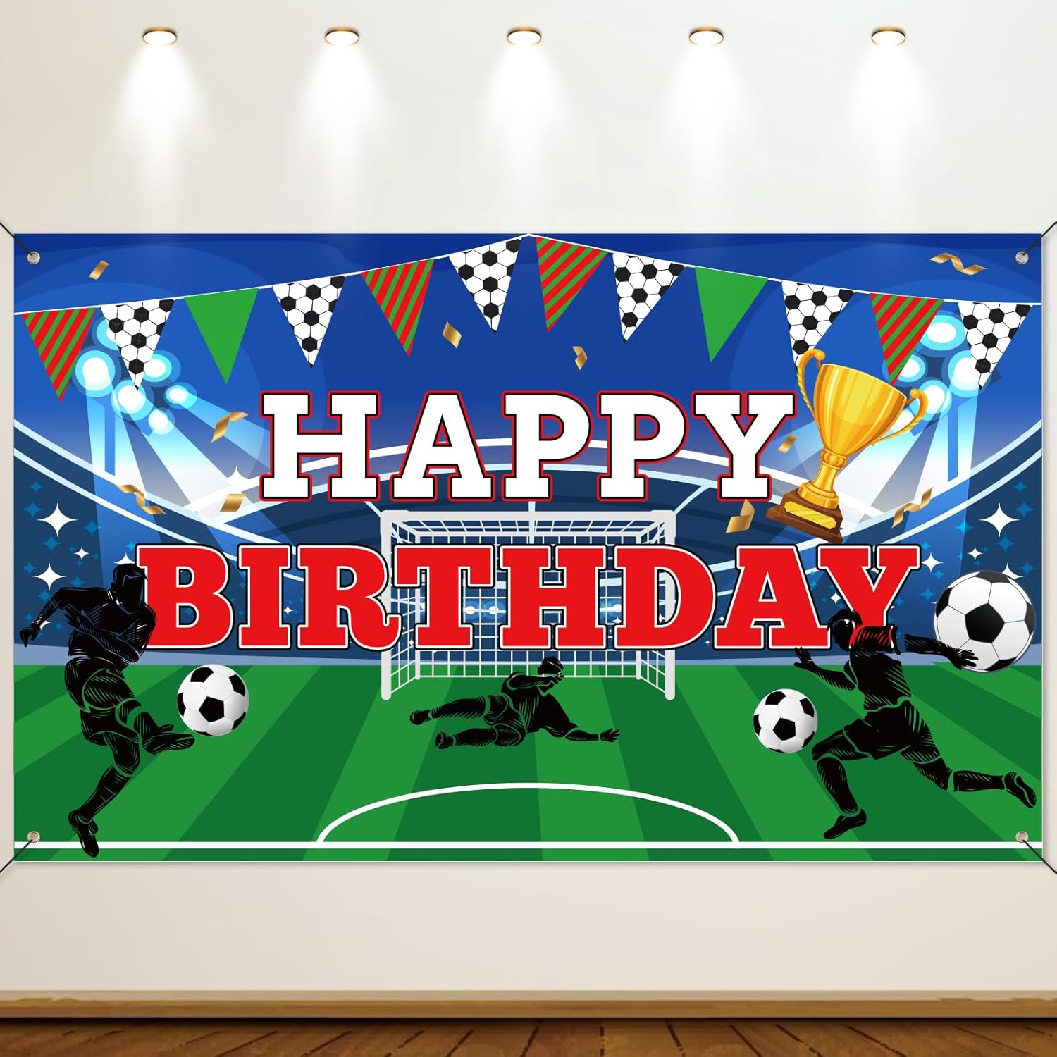 Soccer Theme Birthday Party Decorations, Football Party Backdrop Soccer Birthday Decorations Happy Birthday Banner for Football Cake Party Table Decorations image number 1