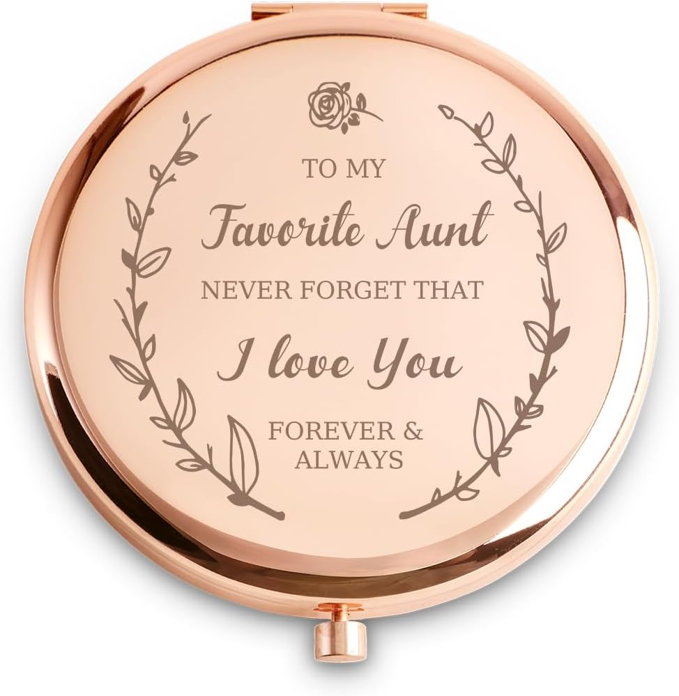 Aunt Gift from Niece Nephew, Personalised Sentimental Compact Mirror for Auntie, Custom Small Mirror for Christmas, Secret Santa, Stocking Filler, Birthday