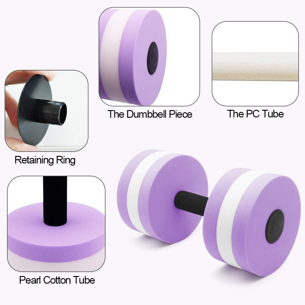 Water Dumbbells Aquatic Exercise Dumbells Water Aerobics Workouts 2PCS Foam Barbells for Men Women Water Sports Fitness Tool - Purple image number 2