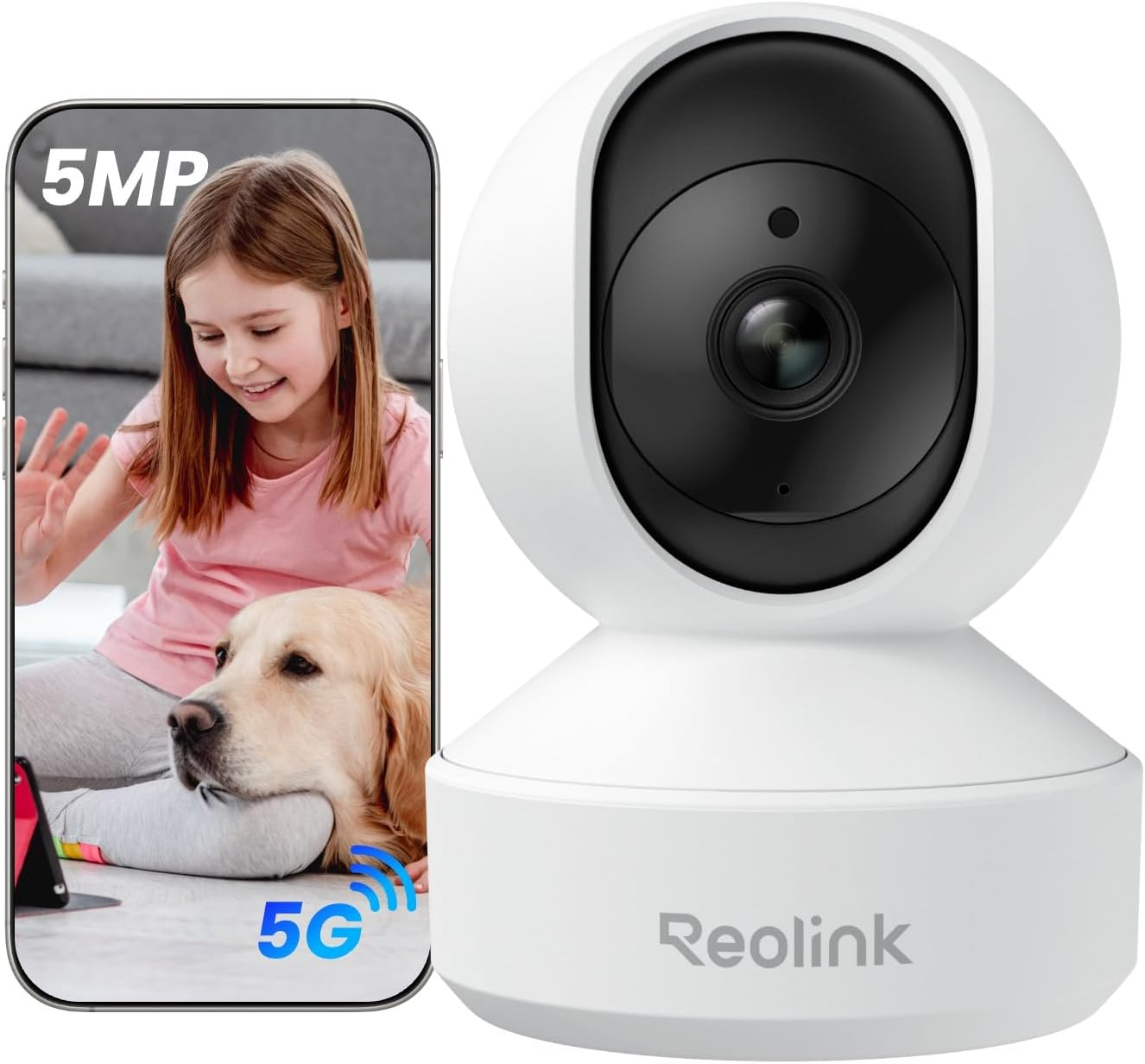 Reolink E1 Pro 3K PT Wi-Fi Indoor Camera for Baby & Pet Monitoring, Auto Tracking, 5MP Night Vision Enhanced by F1.6 Aperture, Person/Pet/Baby Crying Detection, 2.4/5Ghz Wi-Fi, Two-Way Talk