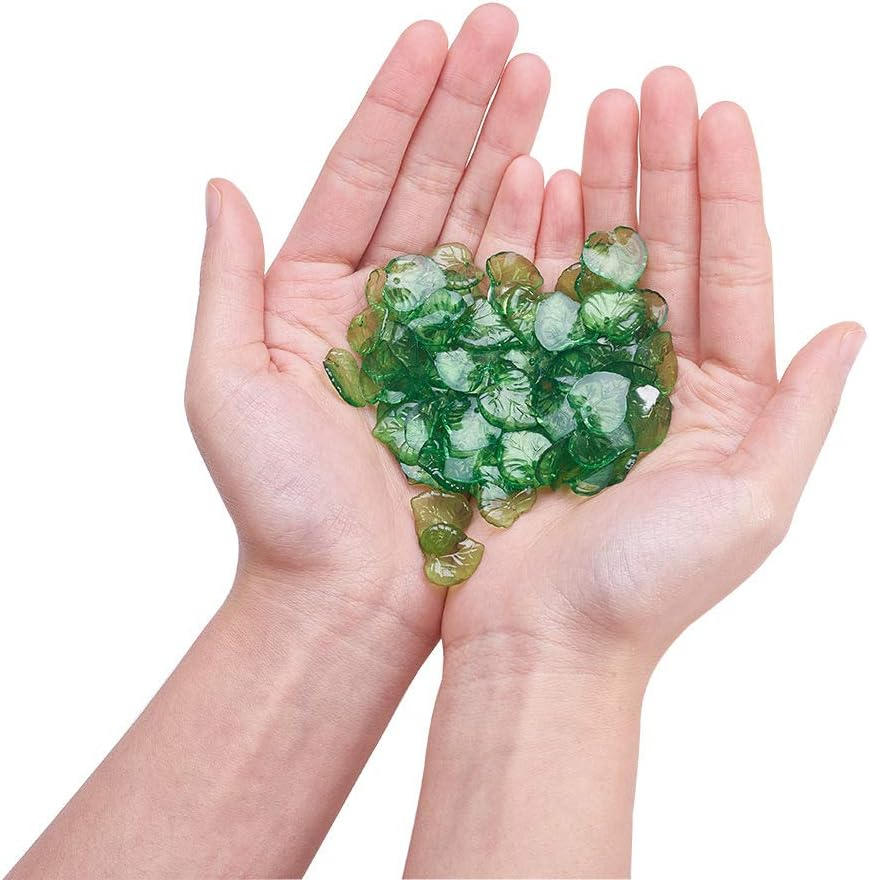 100 Pieces Green Leaf Bead Charms with Hole Jewelry Making, Acrylic Transparent Leaf Pendants Charm for Earring Necklace Bracelet Jewelry Making and Craft, 1.5X1.5X0.2Cm/0.6X0.6X0.08Inches, Acrylic, image number 1