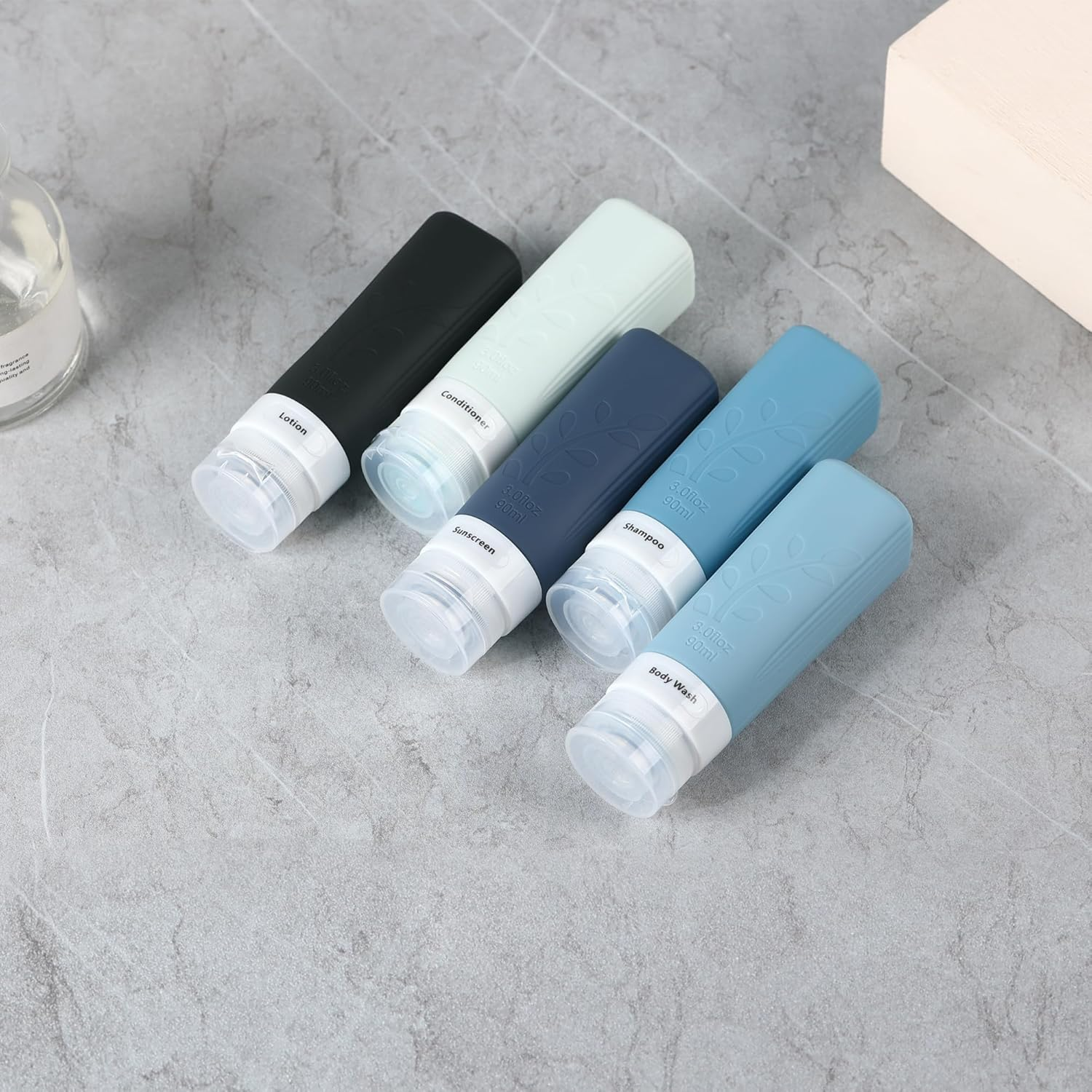 Travel Bottles Set for Toiletries, 18 Pack Travel Essentials Accessories Toiletries Set, Leak Proof Squeezable Silicone Containers with Labels for Shampoo, Conditioner Lotion Soap (Grey Pack) image number 1