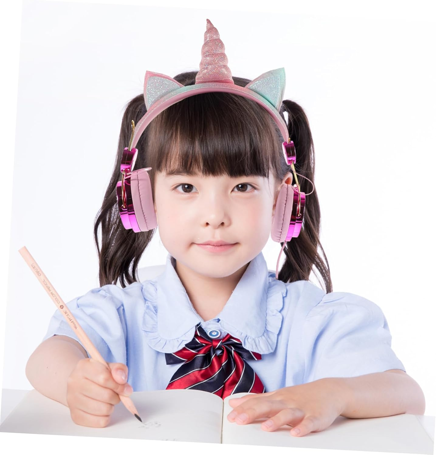 HOMSFOU Unicorn Headphones with Microphone for Travel and School Wired Headset with Plug Compatible with Smartphone Tablet Computer Cute Rhinestone Design for Boys image number 6