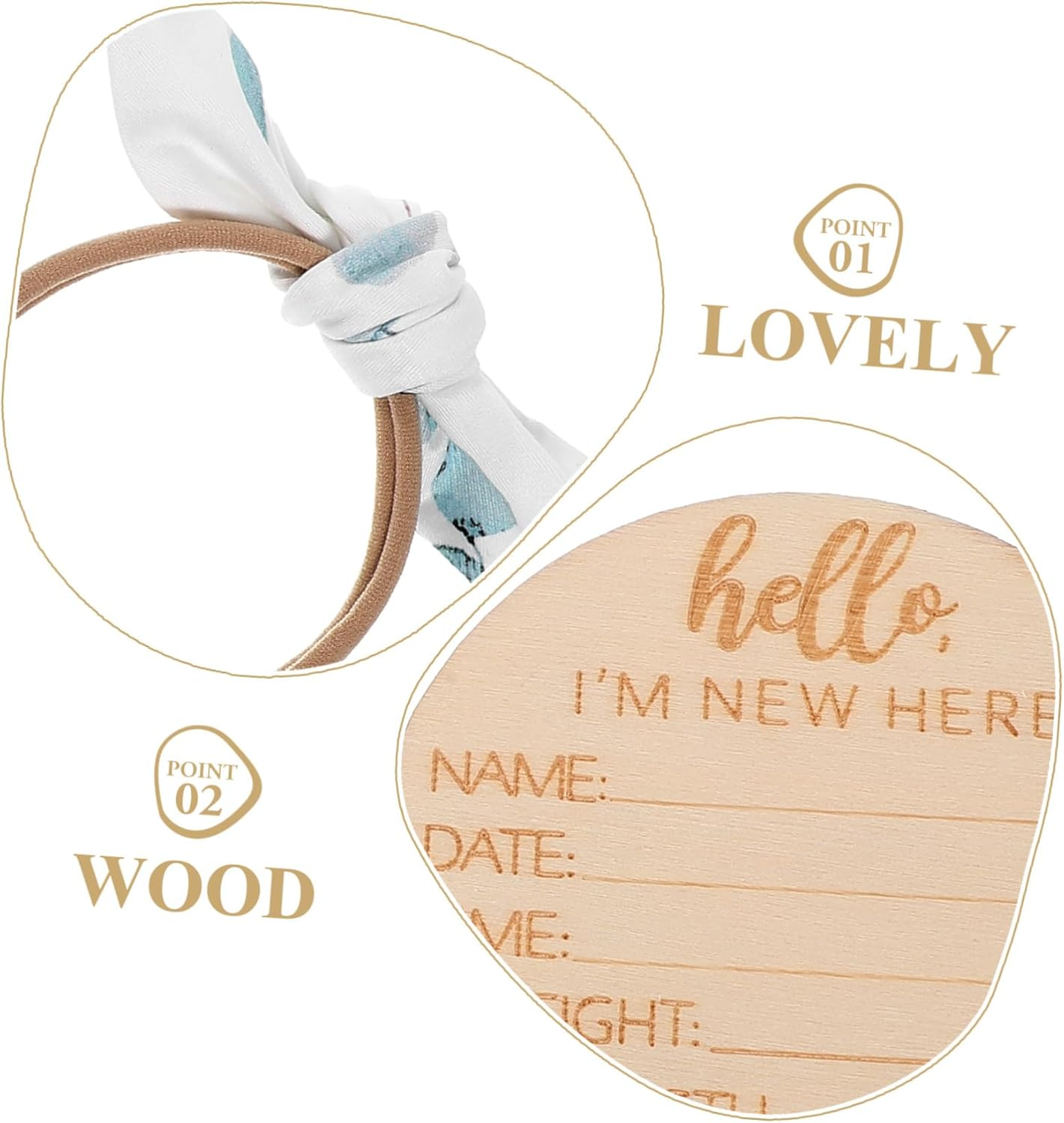 Newborn Swaddle Set for Baby Girl Headband and Eucalyptus Leaf Print, Infant Receiving Blanket, Soft Wrap Swaddle, Hat and Wooden Birth Announcement Sign, 4Pcs Set image number 4