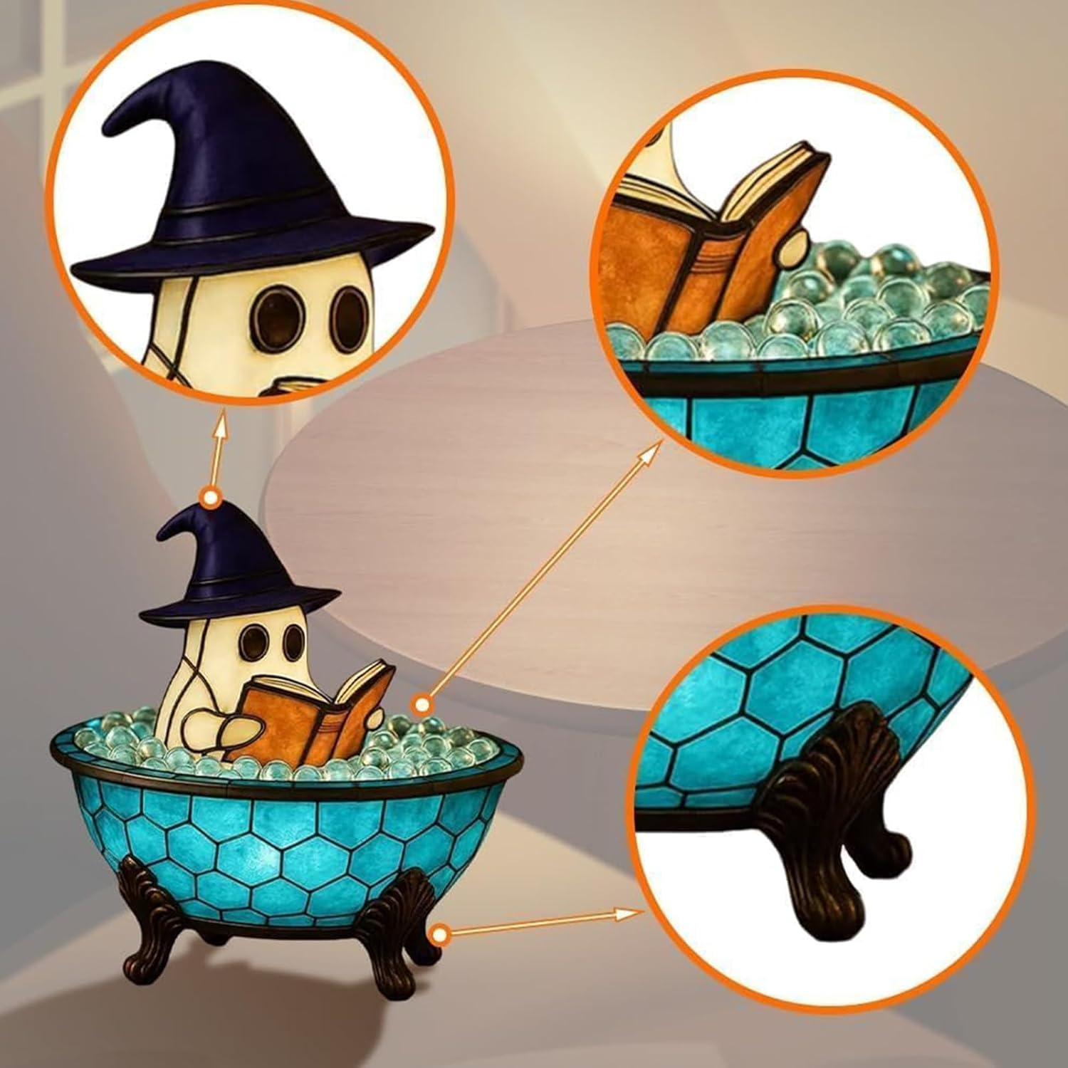 Ghost Reading Book Lamp, Handmade Ghost Bubble Bath Lamp, Halloween Night Light, Ghosts Campfire Nightlight, Ghosts-Themed Bathtub Accent Lamps for Halloween Party (A) image number 2