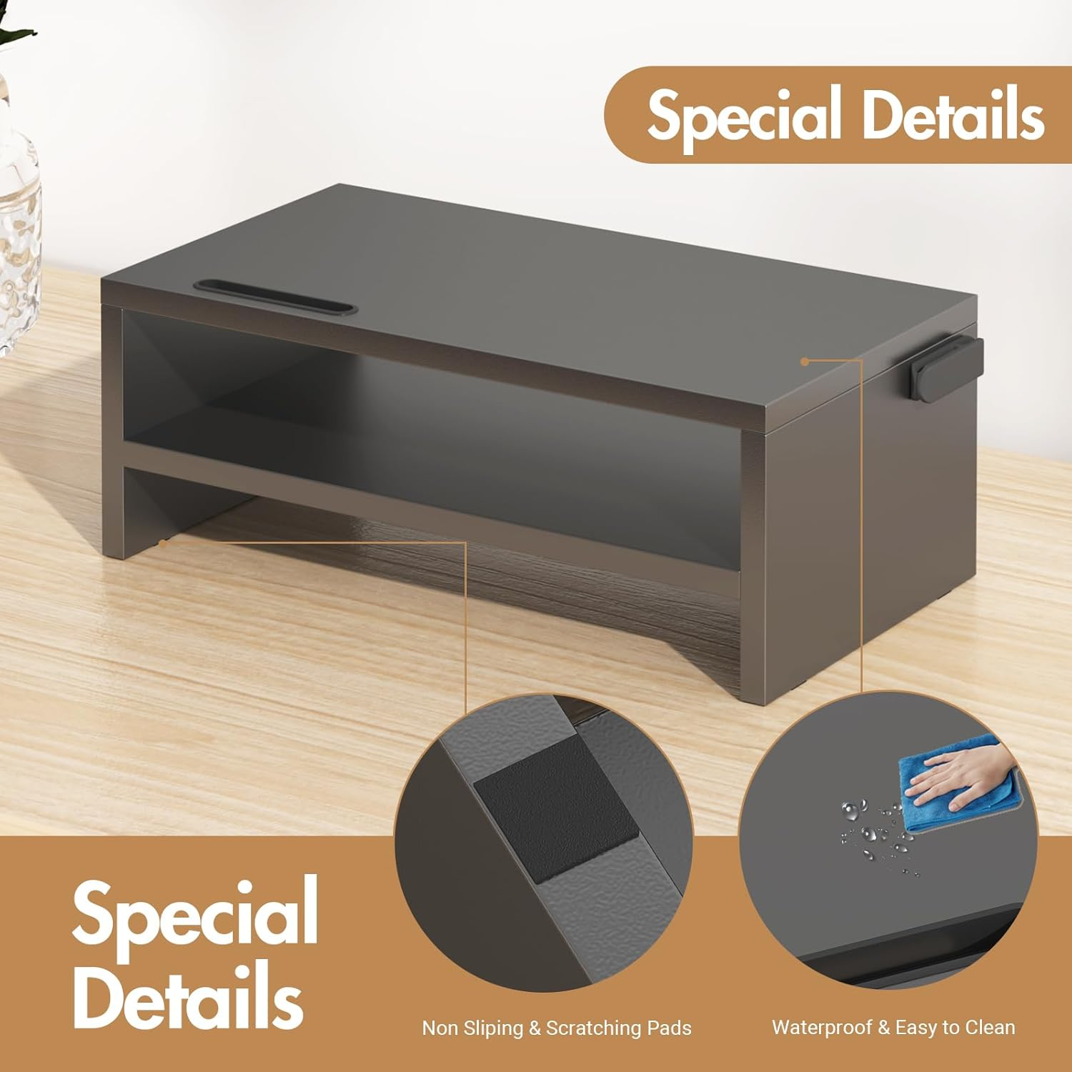 Advwin 2 Tiers Monitor Stand Riser with Storage Monitor Riser Computer Monitor Stand Multifunctional Desktop Stand Organizer Shelf, Black image number 2