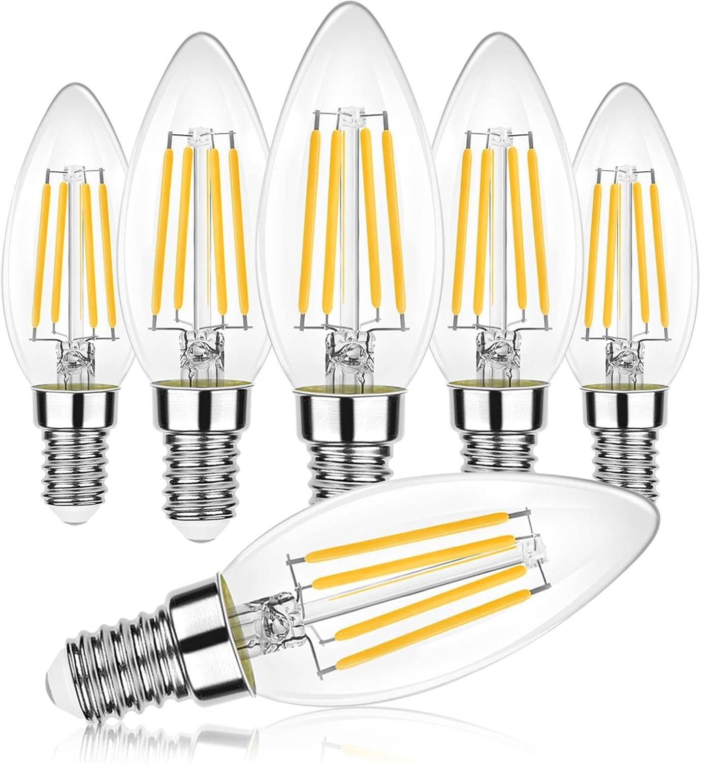 FEILEMAN E14 LED Light Bulbs 7W, Small Edison Screw Candle Bulb for Chandeliers, Super Bright 1055LM 3000K, Replaces 70W Halogen Bulbs, Classic Filament, Non-Dimmable, 6-Pack