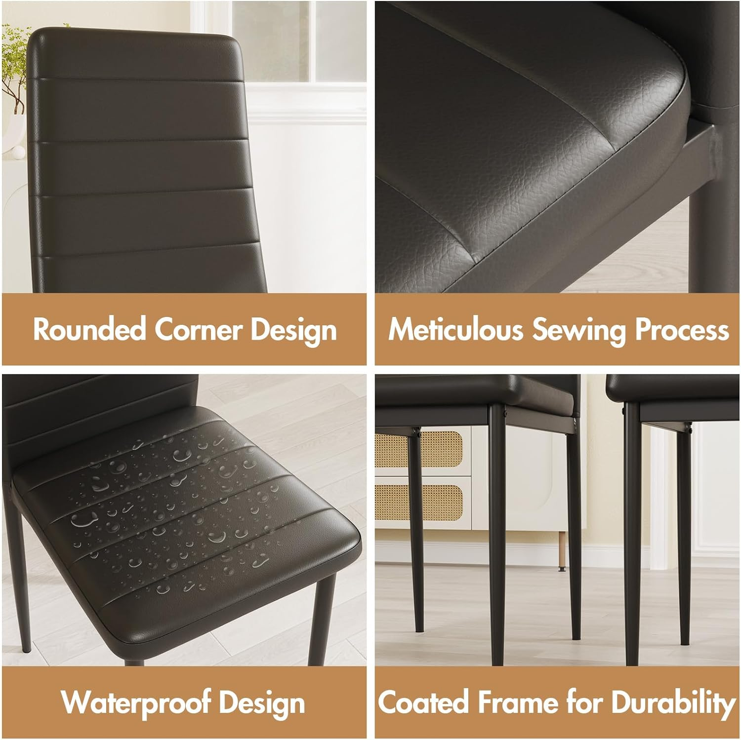 Advwin Dining Chairs Set of 4 Kitchen Chair Reading Seating Nursing Seats Home Furniture for Dining Room Living Room Cafe Meeting Room PVC Black image number 5