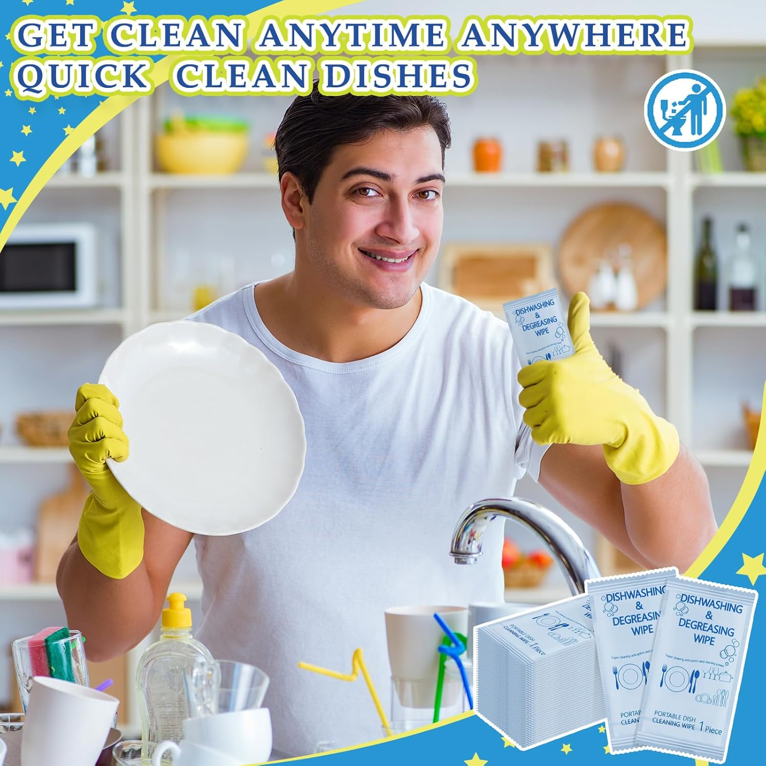 Tondiamo 300 Pcs Portable Wipes Dish Wipes Single Use Wet Wipes Individually Wrapped Traveling Dish Wipe with Lemon Scent for Quick Work Family Outdoor Camping image number 6