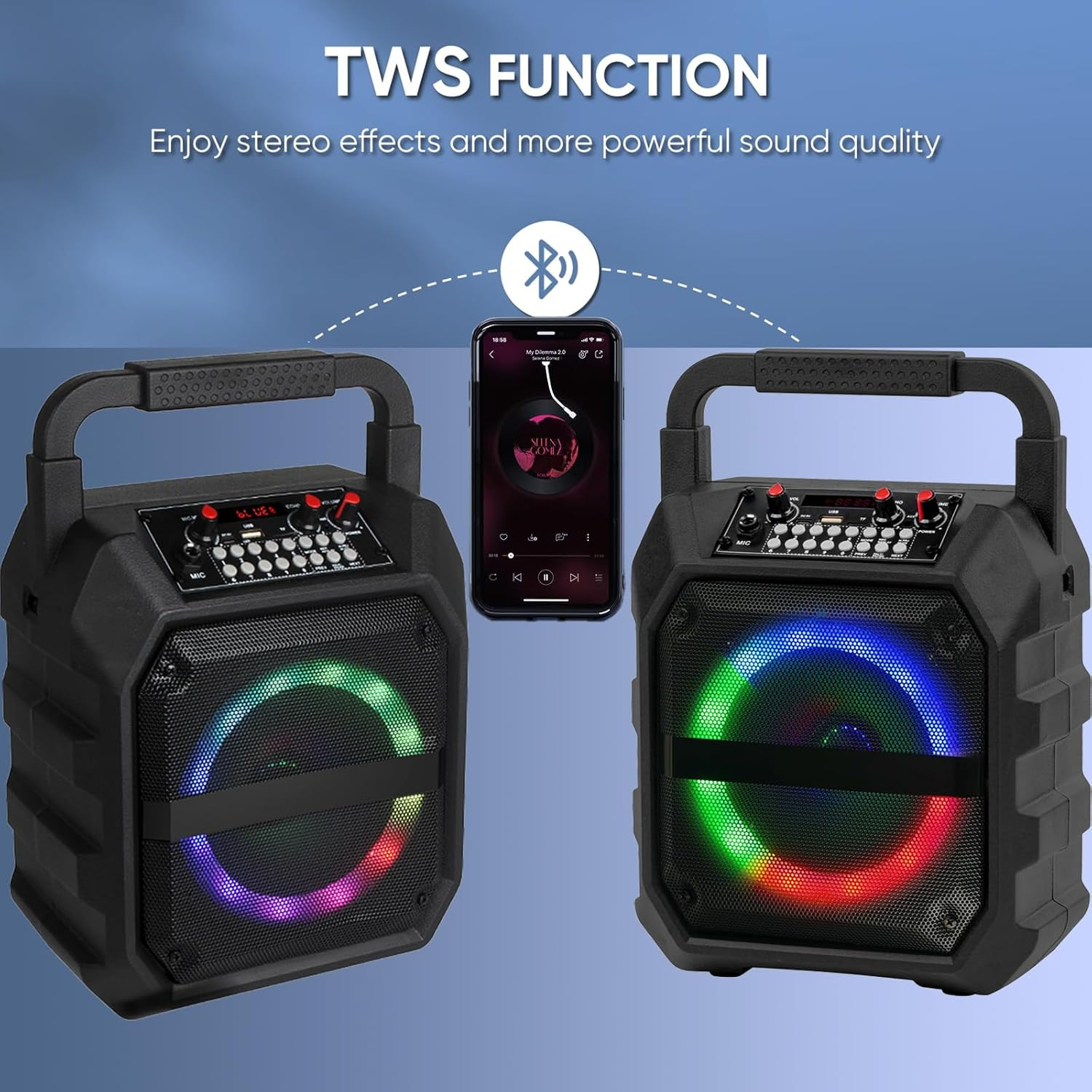 Portable Karaoke Machine with 2 Wireless Mics,Bluetooth Speaker & TWS Mode, W/6.5" Subwoofer,Ai Voice Changer, PA System for Home/Party/Outdoor, AUX/USB/TF Card/Fm & Live Recording, 8H Playtime image number 1