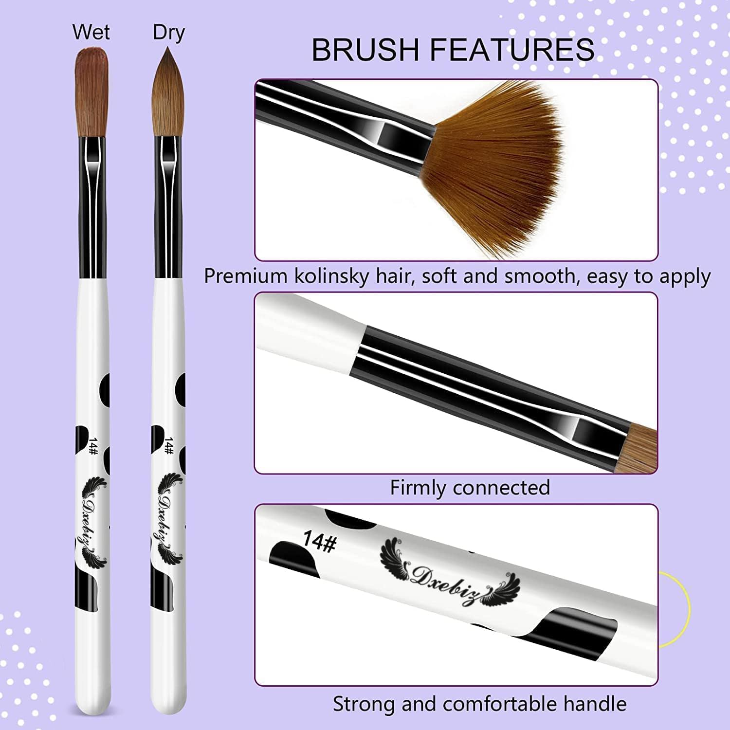 MAGIC ARMOR 3 Piece Acrylic Nail Brush Set, 8/10/14 Sizes, Nylon Bristles, Pink, DIY Nail Design image number 1