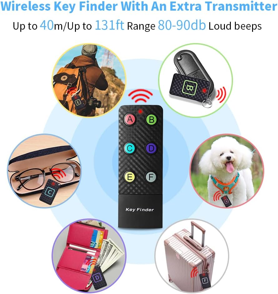 Key Finder Chlovoe RF Item Locator with 2 Transmitters and 6 Receivers 85Db Loud Beeps Wireless Key Finder Locator for Finding Wallet Remote Key Phone Glasses image number 5