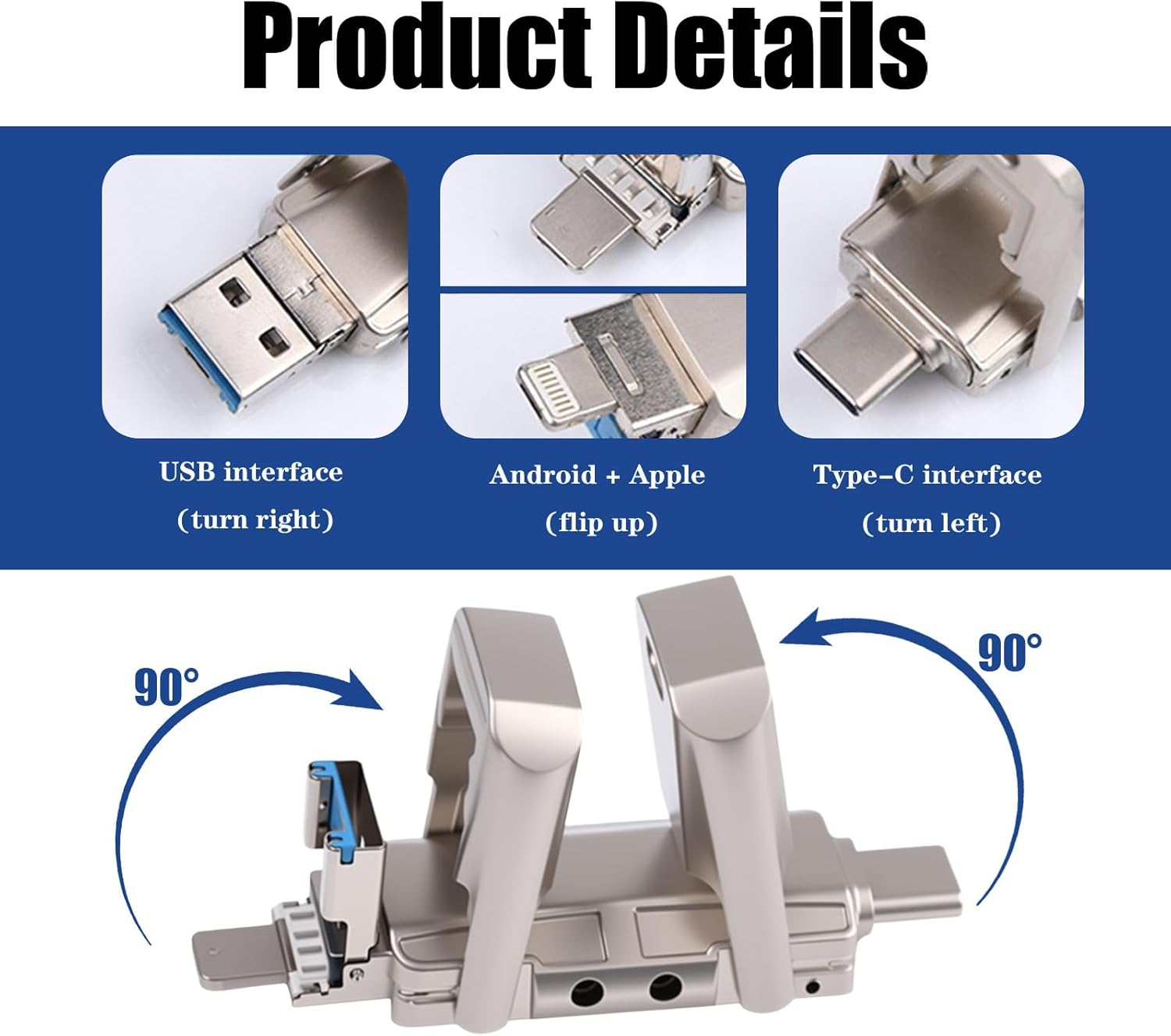 USB Flash Drive, 1Tb High-Speed Photo Stick, Data and Photo Storage Backup, 4-In-1 USB Storage, Suitable for Iphone/Ipad/Android/Pc/More Devices image number 1
