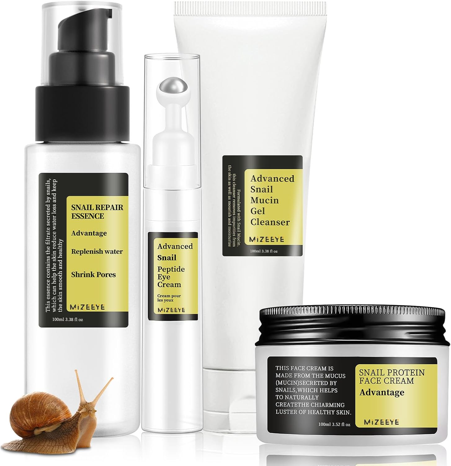 Advanced Snail Mucin Skincare Set for Teen Girls, anti Wrinkle & Repair Skin Care Gift Set with Face Cleanser, Serum, Face Cream, Eye Cream, 4 PCS Peptides Snail Mucin Kit Travel Size for Women.