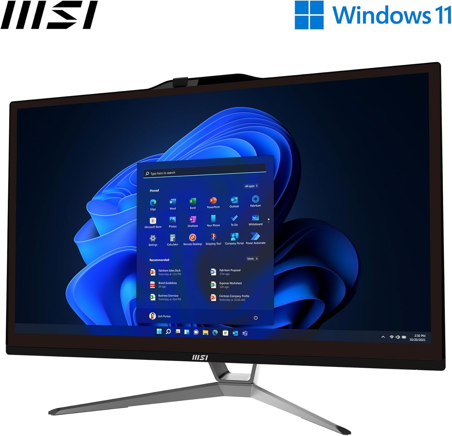 MSI PRO AP222T 13M-027AU 21.5" All in One Desktop, FHD, IPS, 10-Point Touch Screen, Intel Pentium G7400, 4GB RAM, 128GB M.2 SSD, WIFI5, Win11Pro, Webcam, Wired KBM, Black, 1 Year OS Warranty image number 4