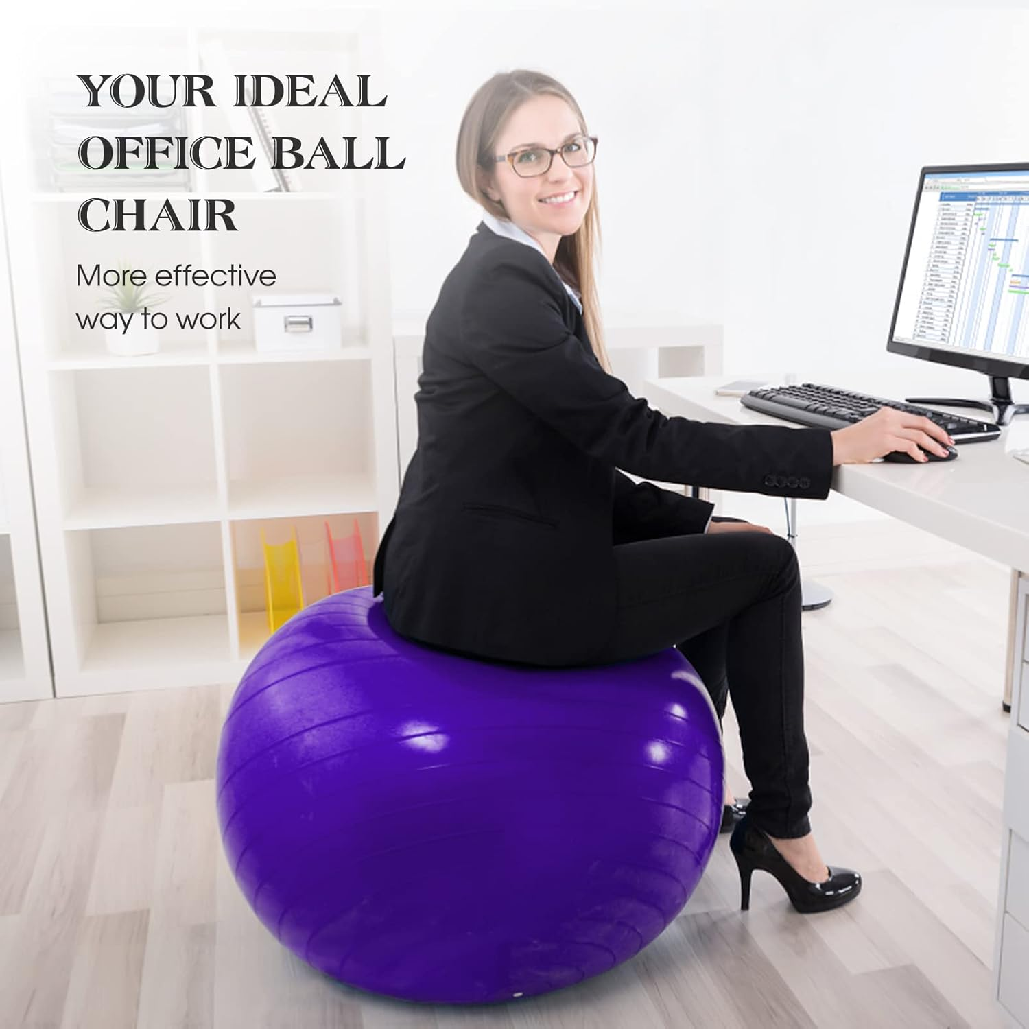 Anti-Burst Yoga Ball 45Cm/55Cm/65Cm/75Cm Stability Balance Ball Pilates Barre Physical Fitness Exercise Ball with Air Pump image number 3