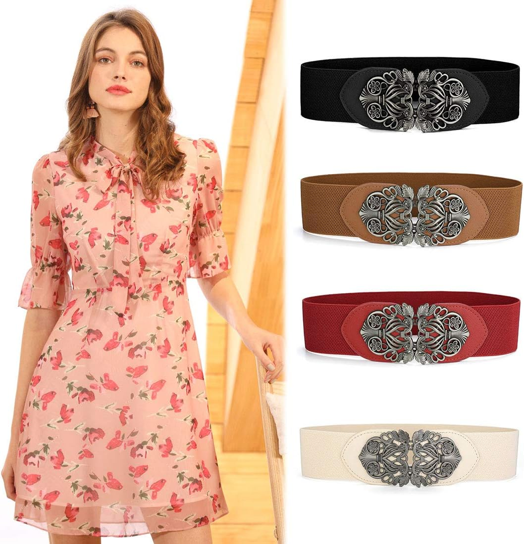 Uxcell Wide Elastic Vintage High Stretchy Retro Waist Belt with Buckle for Women image number 4