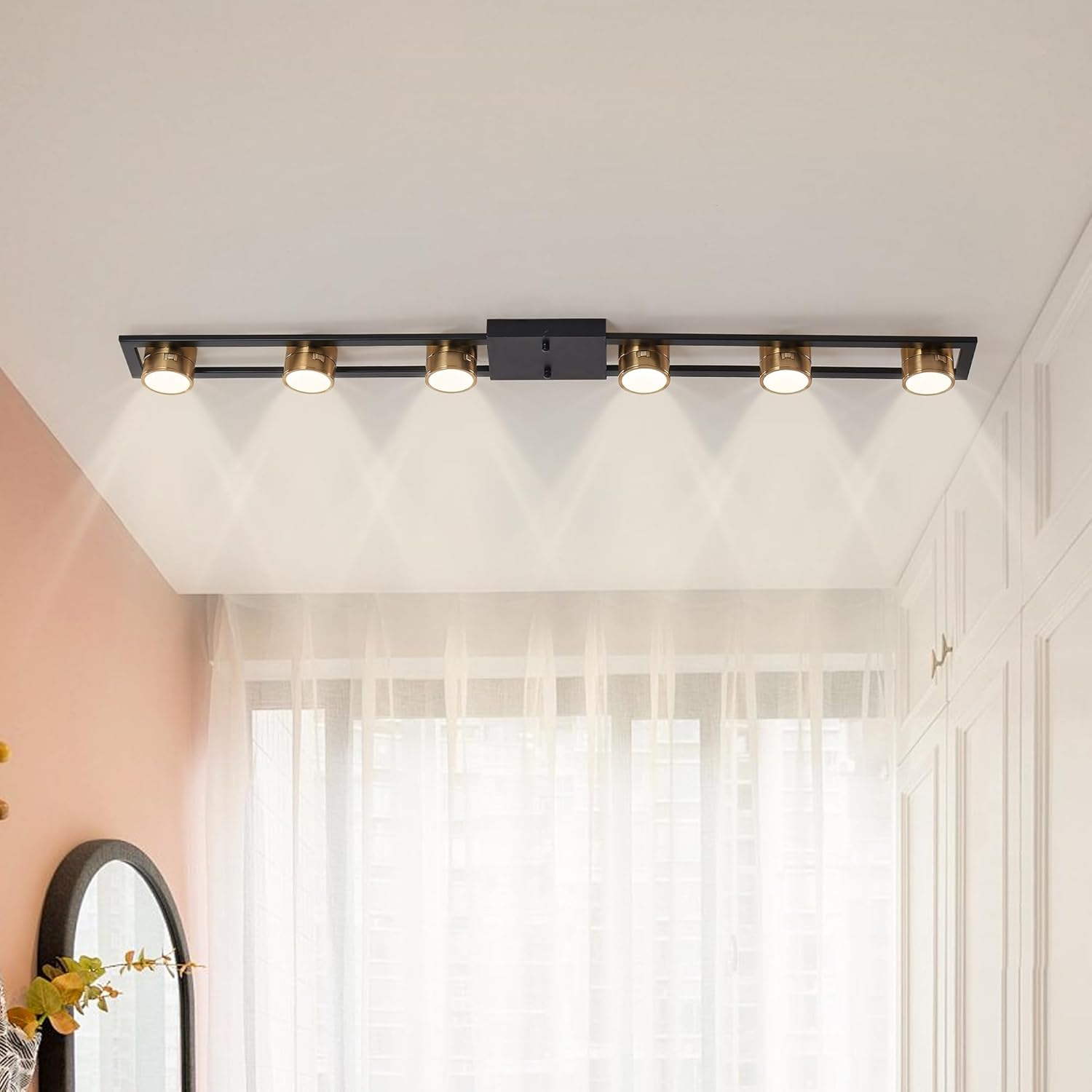 Ganeed 4-Light Track Lighting, Flush Mount Ceiling Spot Lights Fixture, Modern LED Track Light with Chrome Flexibly Rotatable Light Head for Kitchen Living Room, 4&times;GU10 Bulb (Included)