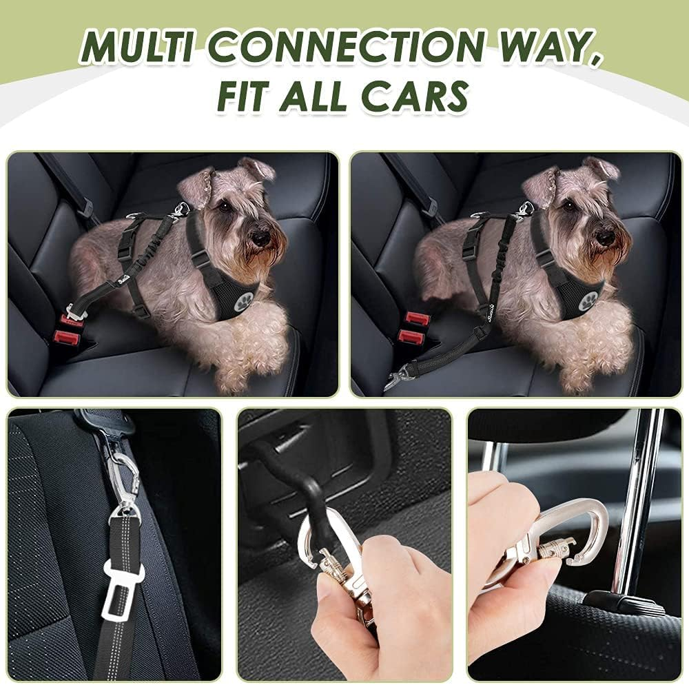 Slowton Dog Car Harness with Seat Belts, 2 in 1 Safety Adjustable Dog Seat Belts for Cars with Clip and Buckle, Breathable Mesh Pet Vest Harness Seatbelts with Secure Elastic Buffer for Travel image number 5