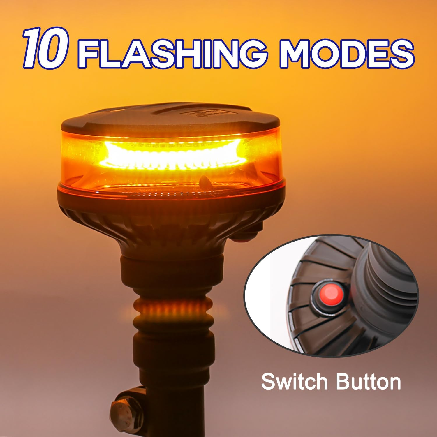 Monirf 42 Leds Amber Tractor Beacon Lights, 4.6Inch Pole Mount Amber Strobe Lights, 12-24V Plow Truck Tractor Emergency Strobe Lights, 10 Modes Flashing Safety Warning Lights for Trucks Tractors image number 1