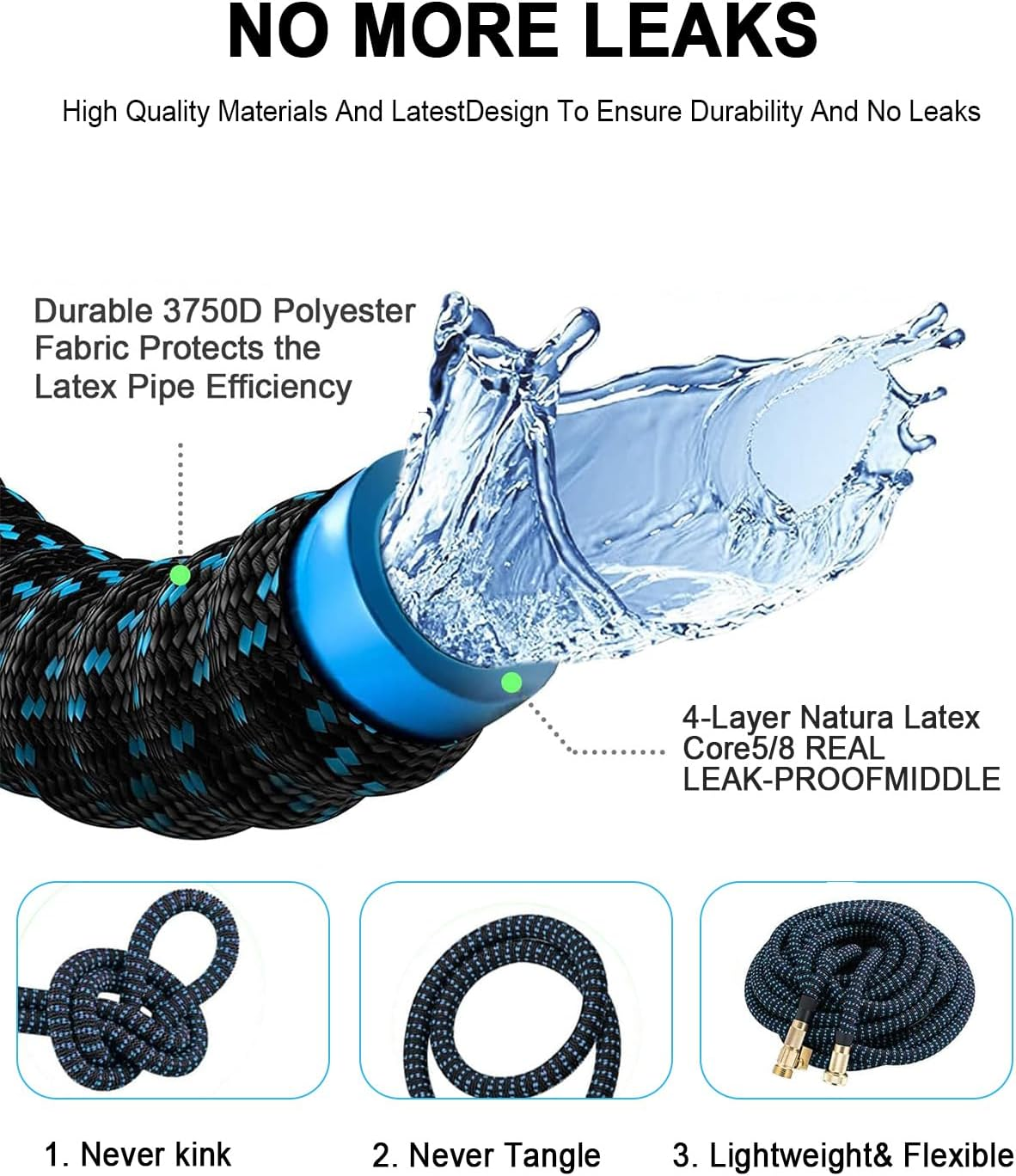 Expandable Garden Hose, with 8-Mode Spray Nozzle, Universal Adapter for 1/2" & 3/4", Flexible Retractable Water Hose for Car Wash, Lawn, Garden, and Outdoor Cleaning (Black and Blue, 15 Meter) image number 2