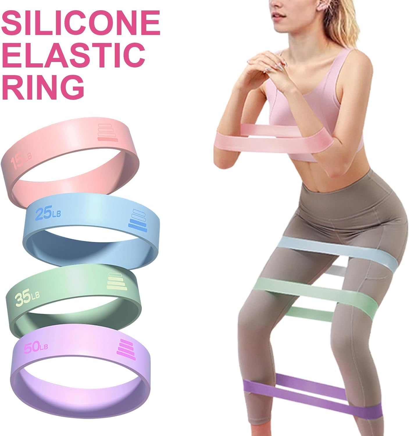 Resistance Loop Bands 5PCS Exercise Bands Set 15-50Lbs + Figure 8 Puller | Rubber Latex Anti-Slip Resistance Band for Workout, Stretching, Physical Therapy, Yoga and Home Fitness