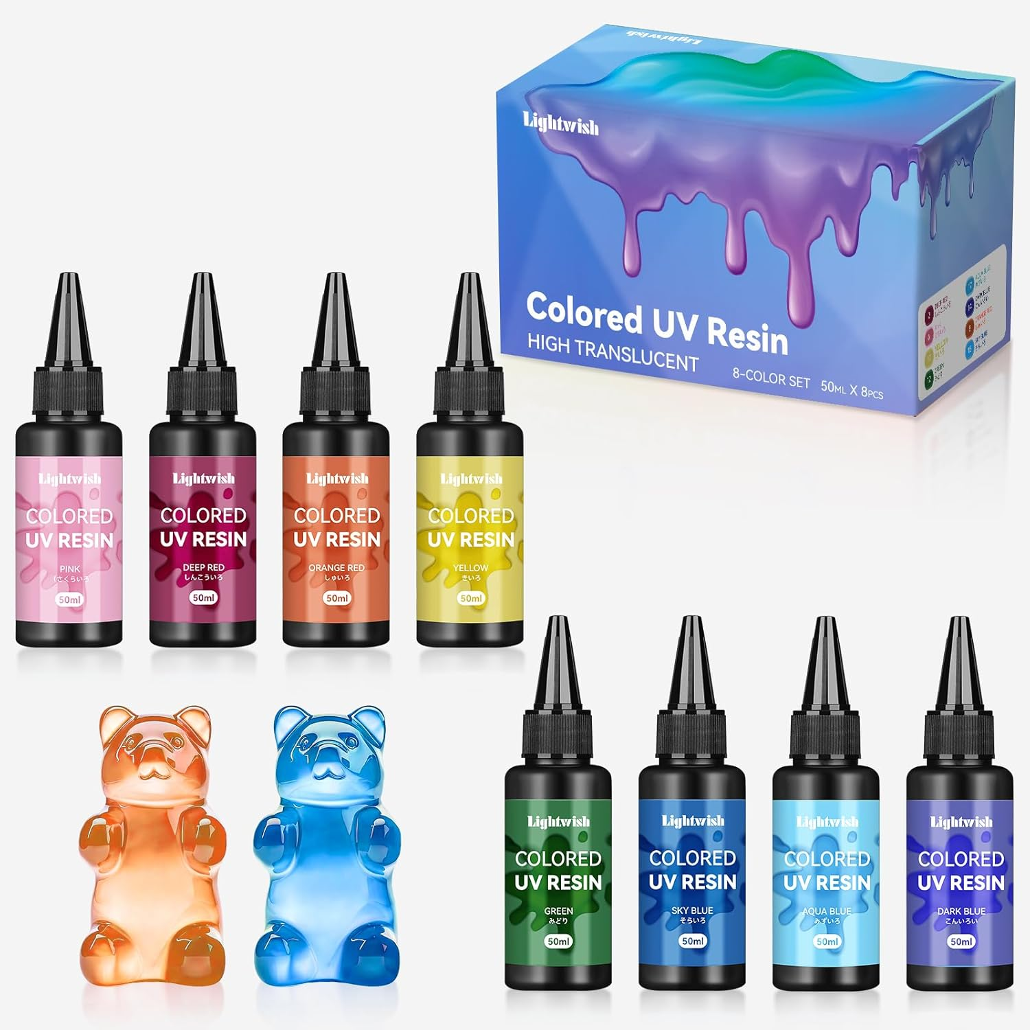 Colored UV Resin,High Transparency 8 Colos,Odorless & Quick Ultraviolet Curing UV Resin for Small Craft,Jewelry Making,Diy Making, (50G Each) image number 5