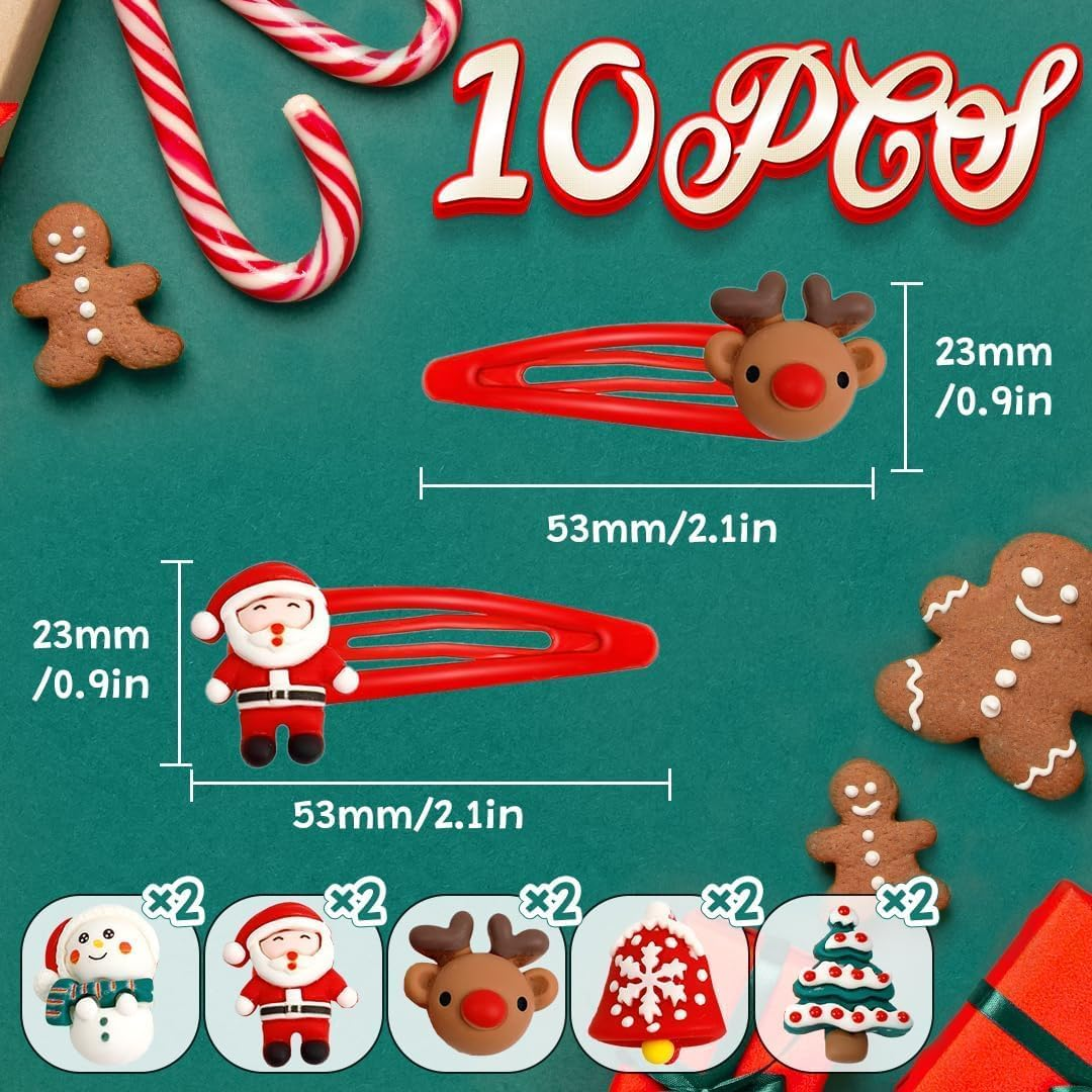 Christmas Hair Accessories, Hair Clips, Pack of 10, Hair Clips, Gifts for Children, Girls, Women, Christmas Decorative Hair Accessories, Reindeer Clips, Hair Pins, Headband (Red) image number 2