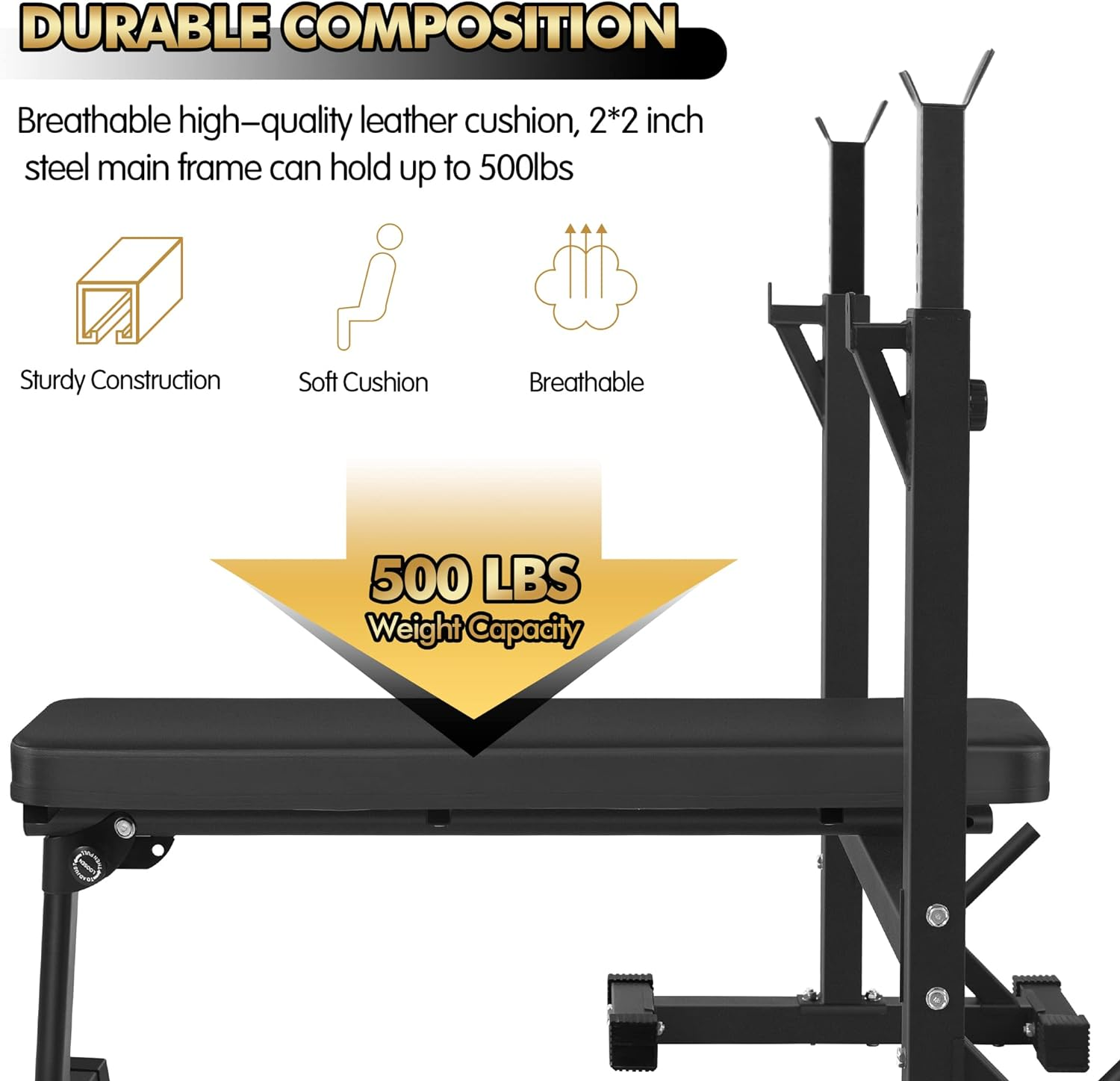 Bench Press, CANPA Olympic Weight Bench with Squat Rack Workout Bench Adjustable Barbell Rack Stand Strength Training Home Gym Multi-Function image number 1