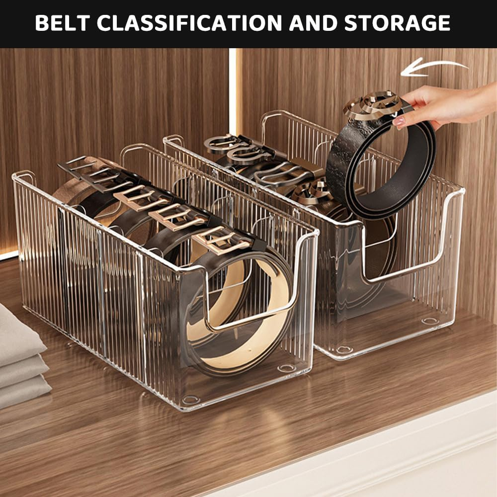 Rutrezogo2-Pack U-Shape Makeup & Belt Organizer - 4-Compartment Acrylic Storage Box with Removable Dividers, Stackable Design for Bathroom Counter, Closet & Drawer Organization image number 1