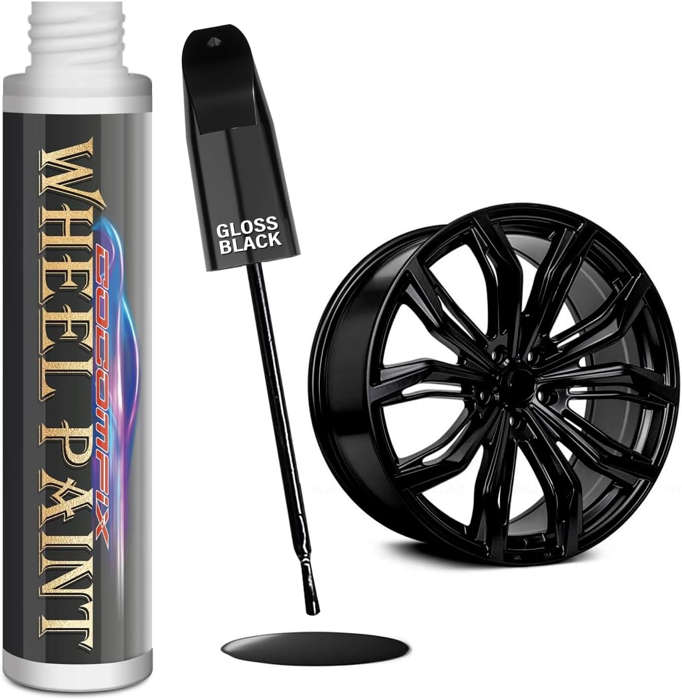 Cocomfix Gloss Black Rim Touch up Paint, Wheel Scratch Repair, Universal Color, 1 Fl Oz, Enamel, Exterior, Scratch Resistant, Covers up to 1 Sq Ft per Coat