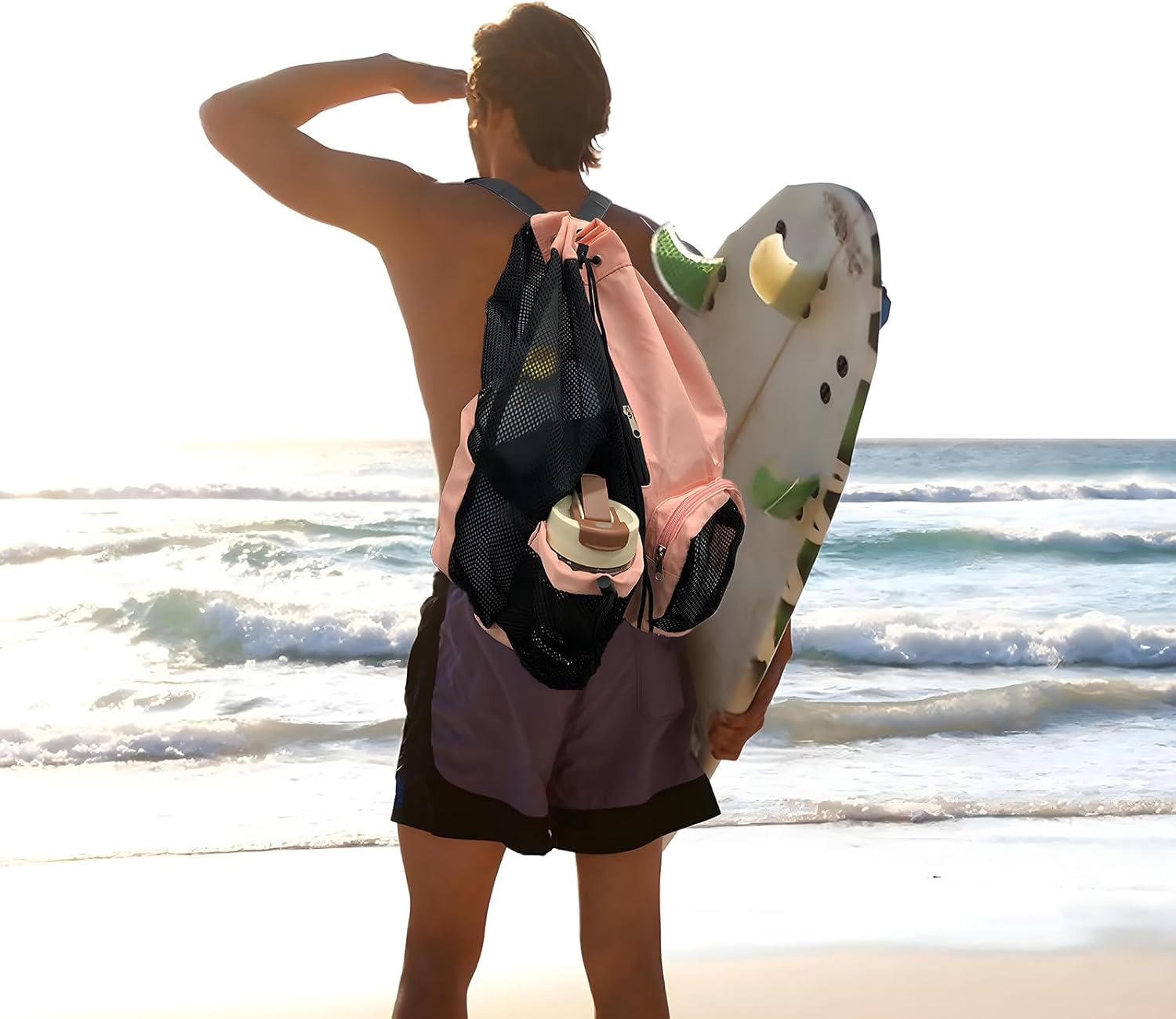 ZCOINS Unisex Swim Bag Mesh Drawstring Backpack Swimming Bags Swimming Equipment Bag with Wet Pocket for Swim Gym Workout Gear for Men Women image number 2