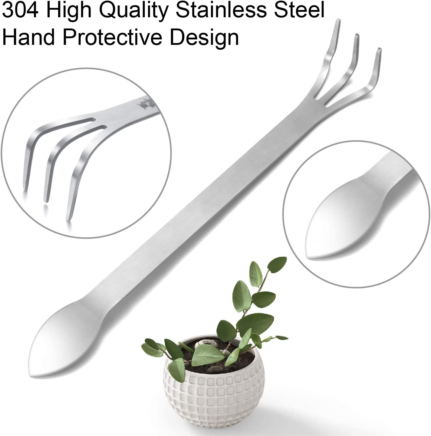 304 Stainless Steel Gardening Root Rake,23Cm Prong Bonsai Tools,Gardening Cultivator Soil Tools with Ergonomic Handle image number 3