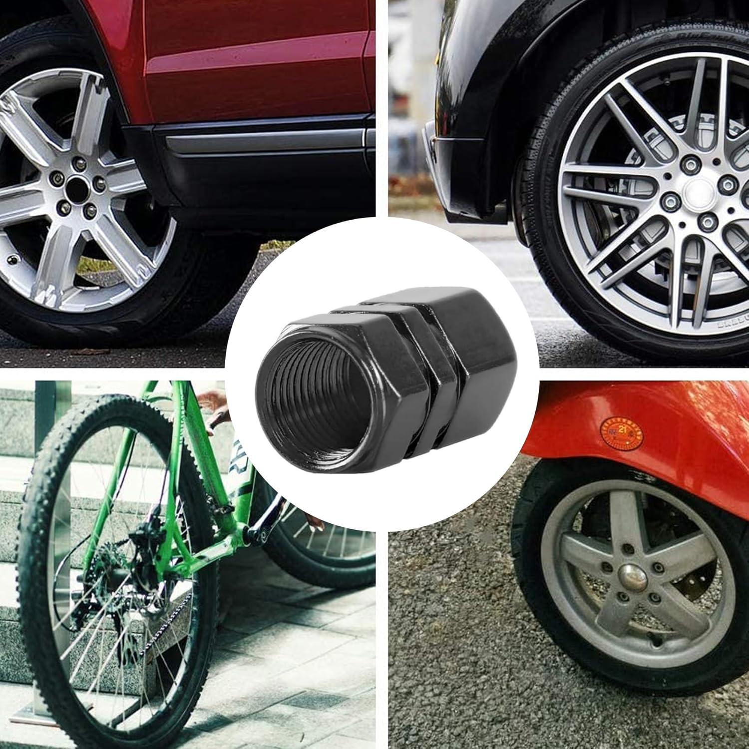 FUZVOL 8PCS Dust Caps Aluminium Alloy Tyre Valve Caps Leak-Proof Wheel Caps Universal Metal Tire Covers with Seal Ring for Car Truck Bike Motorcycle（Black） image number 4