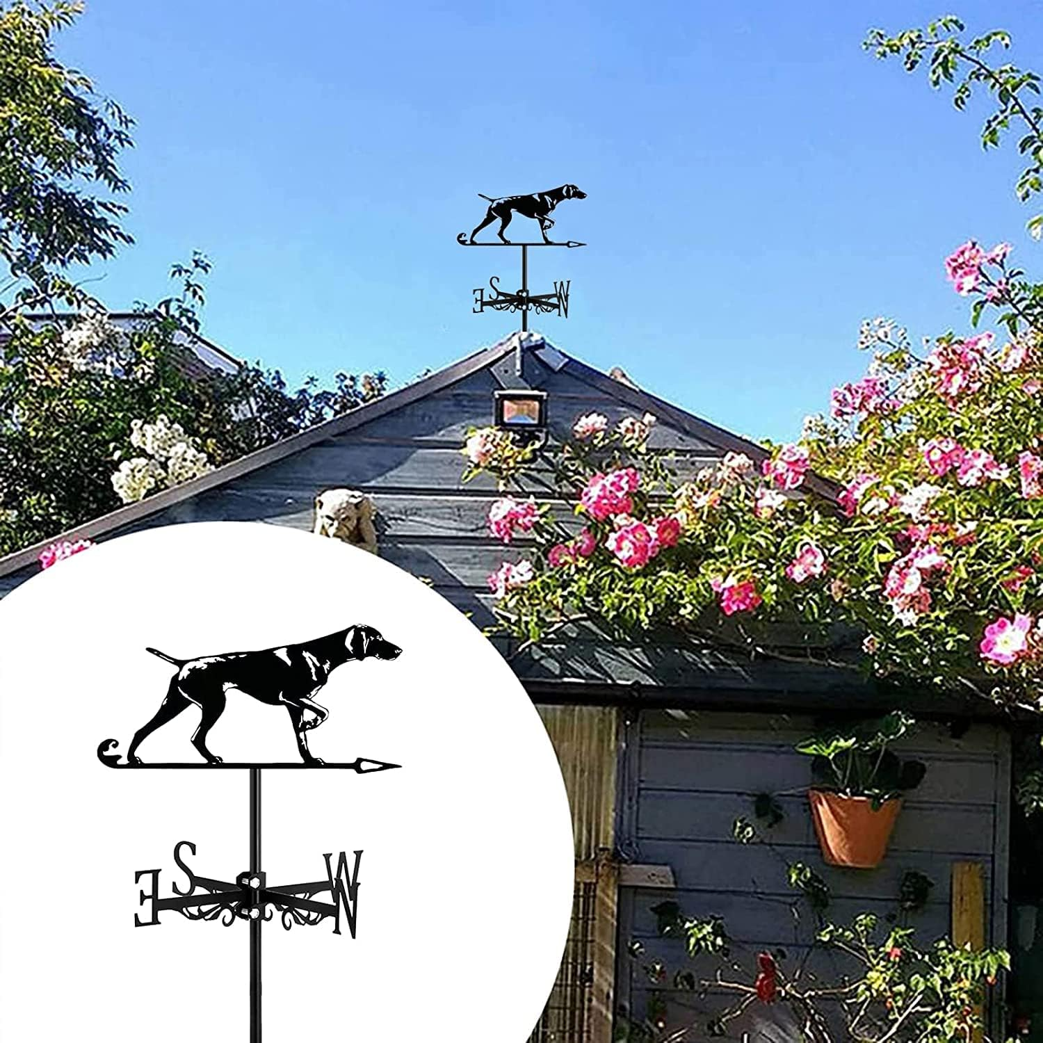 Exquisite Metal Weather Vane Ornament Dogs Animals Silhouette Decorative Metal Weathervane Roof Mount Brackets, Hand-Crafted Direction Indicator for Manor Lawn Farm Scene,German Shorthaired Pointer image number 6