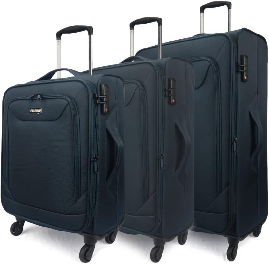Eaglemate 3 Piece Lightweight Soft Luggage Suitcase Set &ndash; Durable, Expandable, 360&deg; Spinner Wheels, Soft Touch Exterior, TSA Lock for Secure Travel,15 Years Warranty,Black